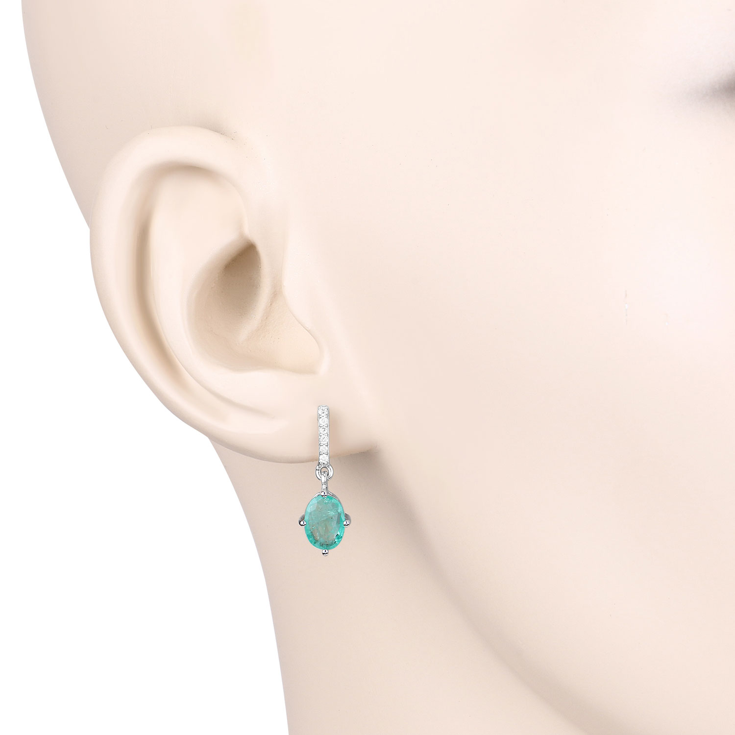 1.49 Carat Genuine Zambian Emerald and White Diamond 10K White Gold Earrings