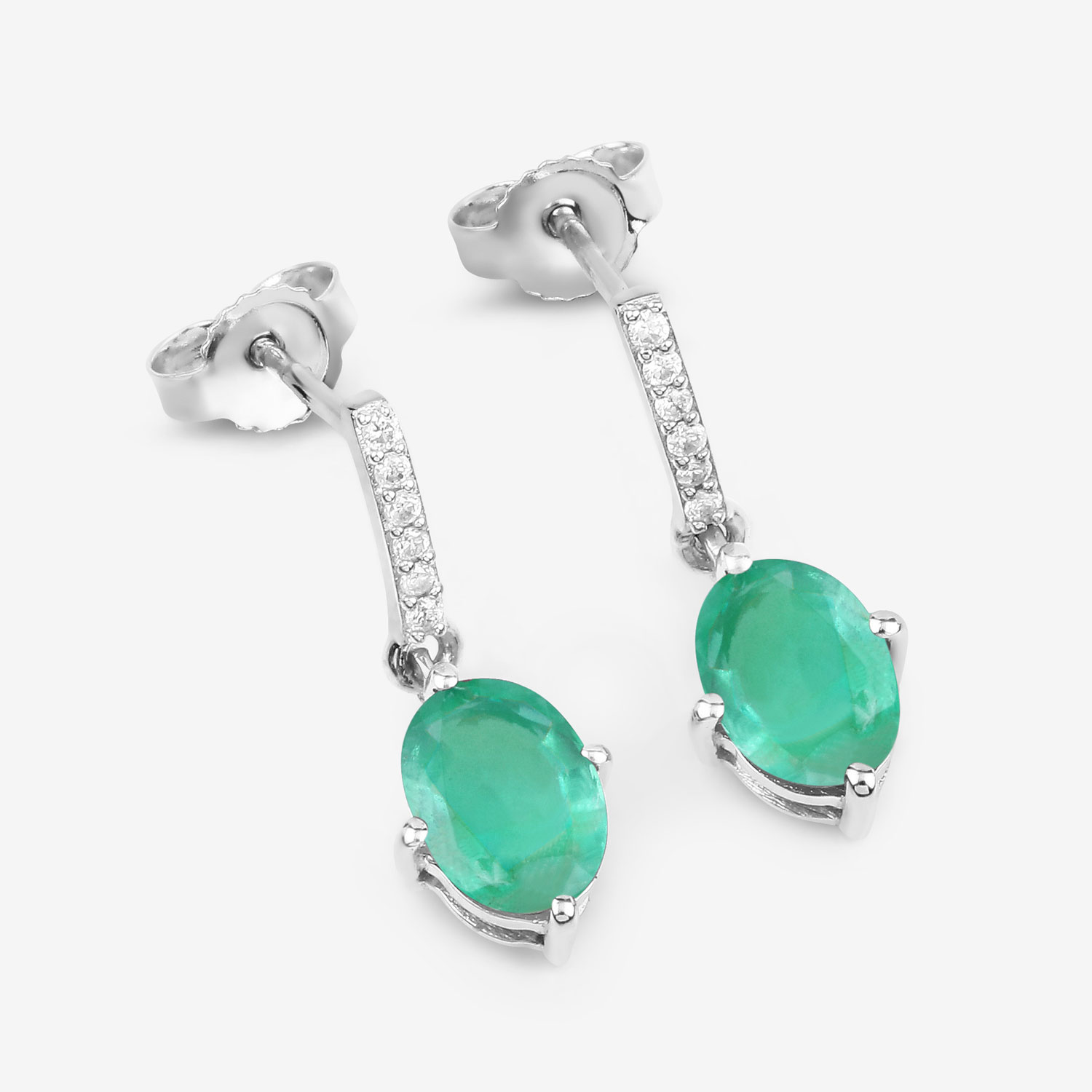 1.49 Carat Genuine Zambian Emerald and White Diamond 10K White Gold Earrings