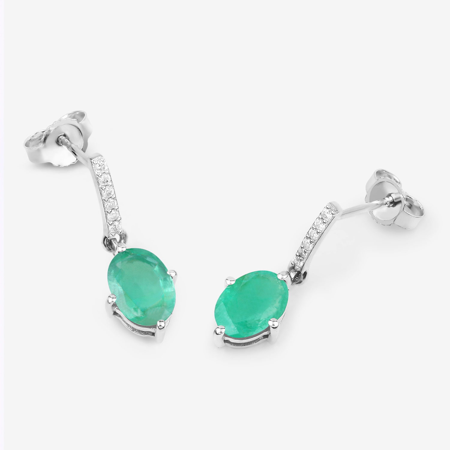 1.49 Carat Genuine Zambian Emerald and White Diamond 10K White Gold Earrings
