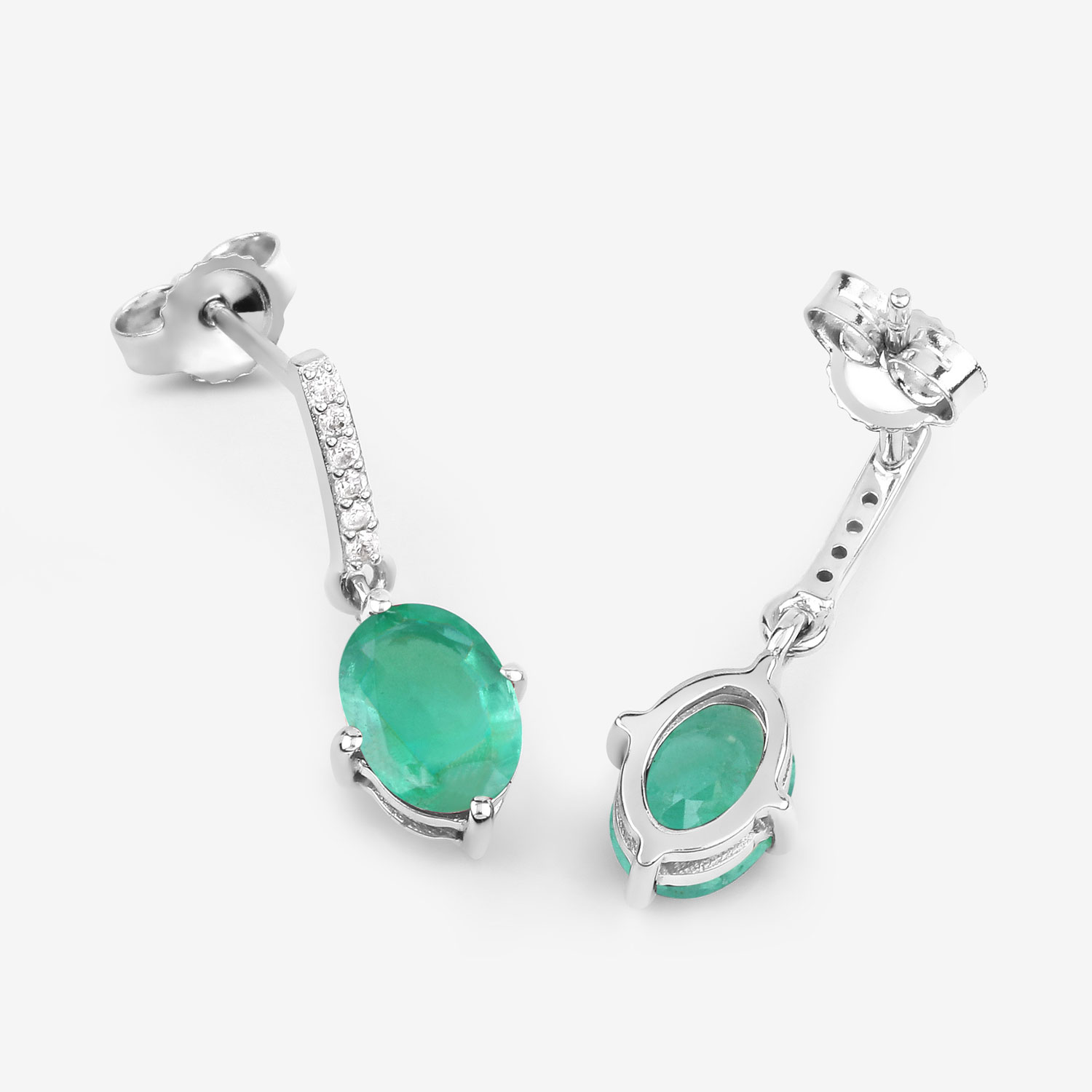 1.49 Carat Genuine Zambian Emerald and White Diamond 10K White Gold Earrings