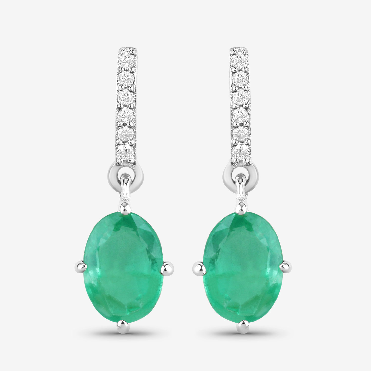 1.49 Carat Genuine Zambian Emerald and White Diamond 10K White Gold Earrings