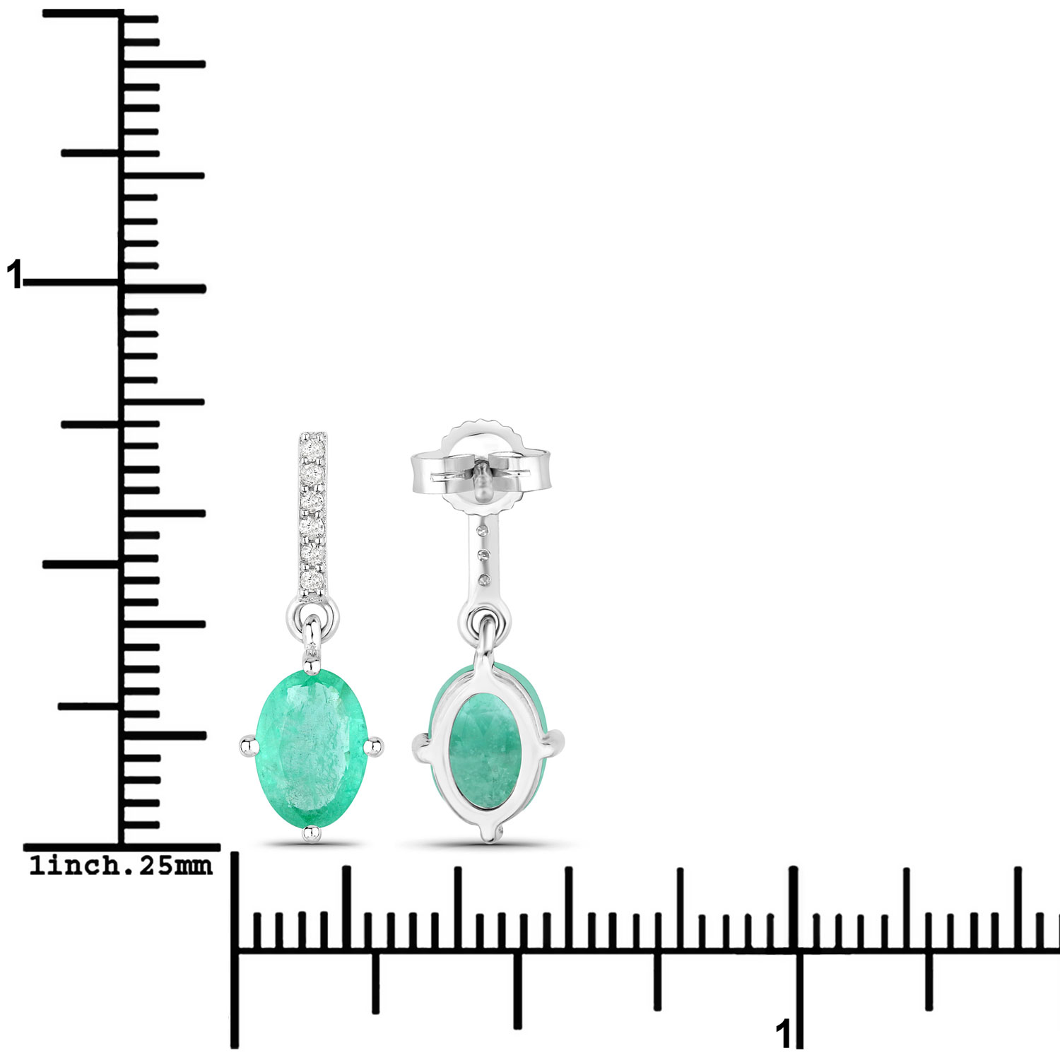 1.49 Carat Genuine Zambian Emerald and White Diamond 10K White Gold Earrings