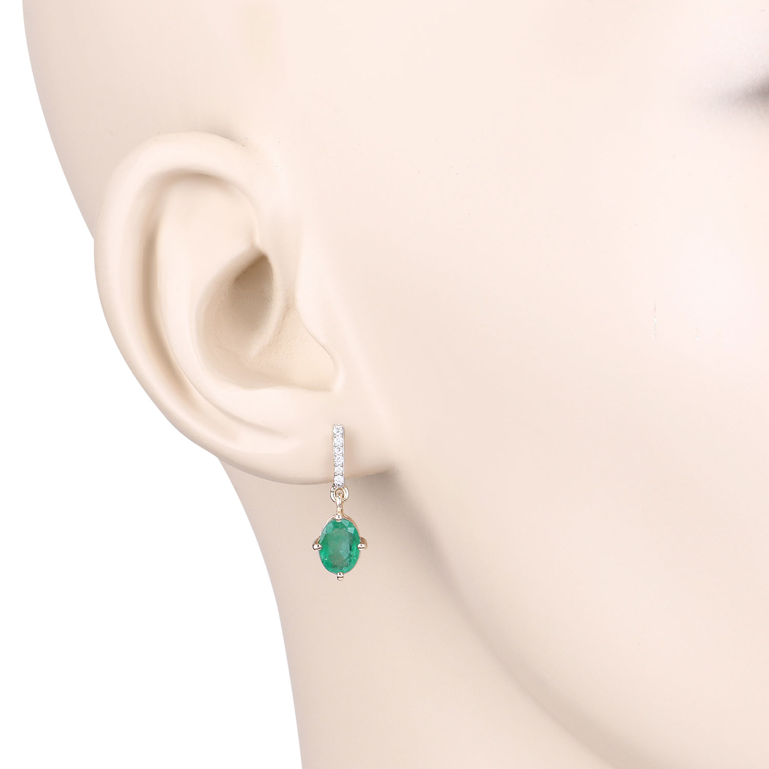 1.49 Carat Genuine Zambian Emerald and White Diamond 10K Yellow Gold Earrings