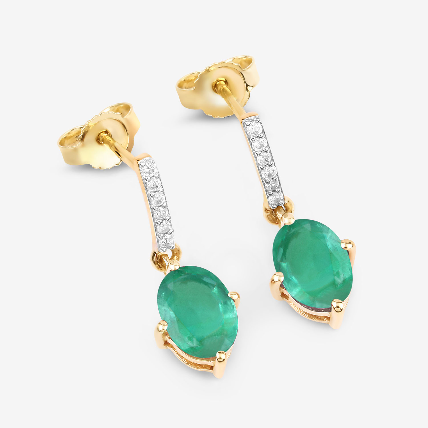 1.49 Carat Genuine Zambian Emerald and White Diamond 10K Yellow Gold Earrings