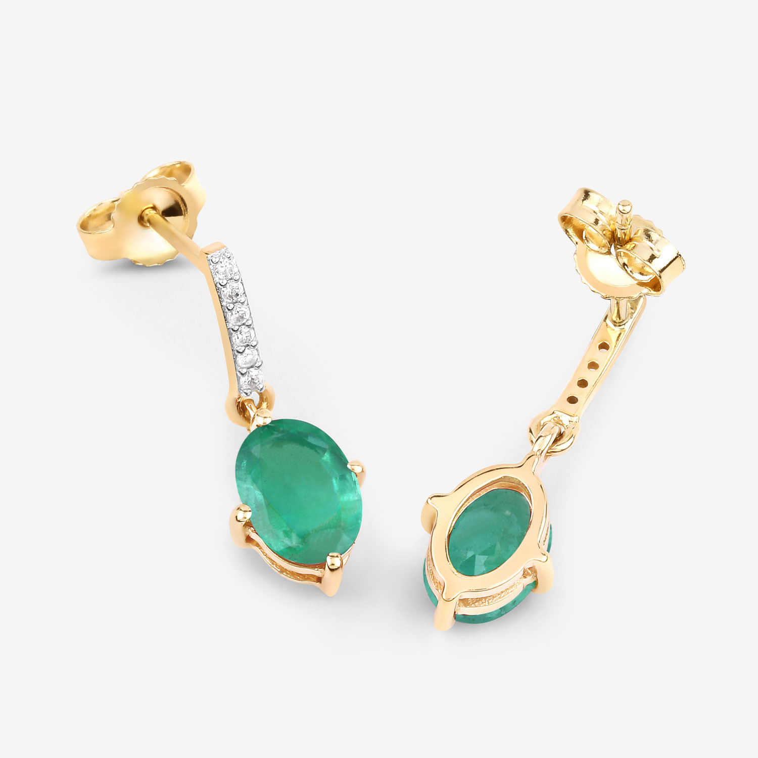 1.49 Carat Genuine Zambian Emerald and White Diamond 10K Yellow Gold Earrings
