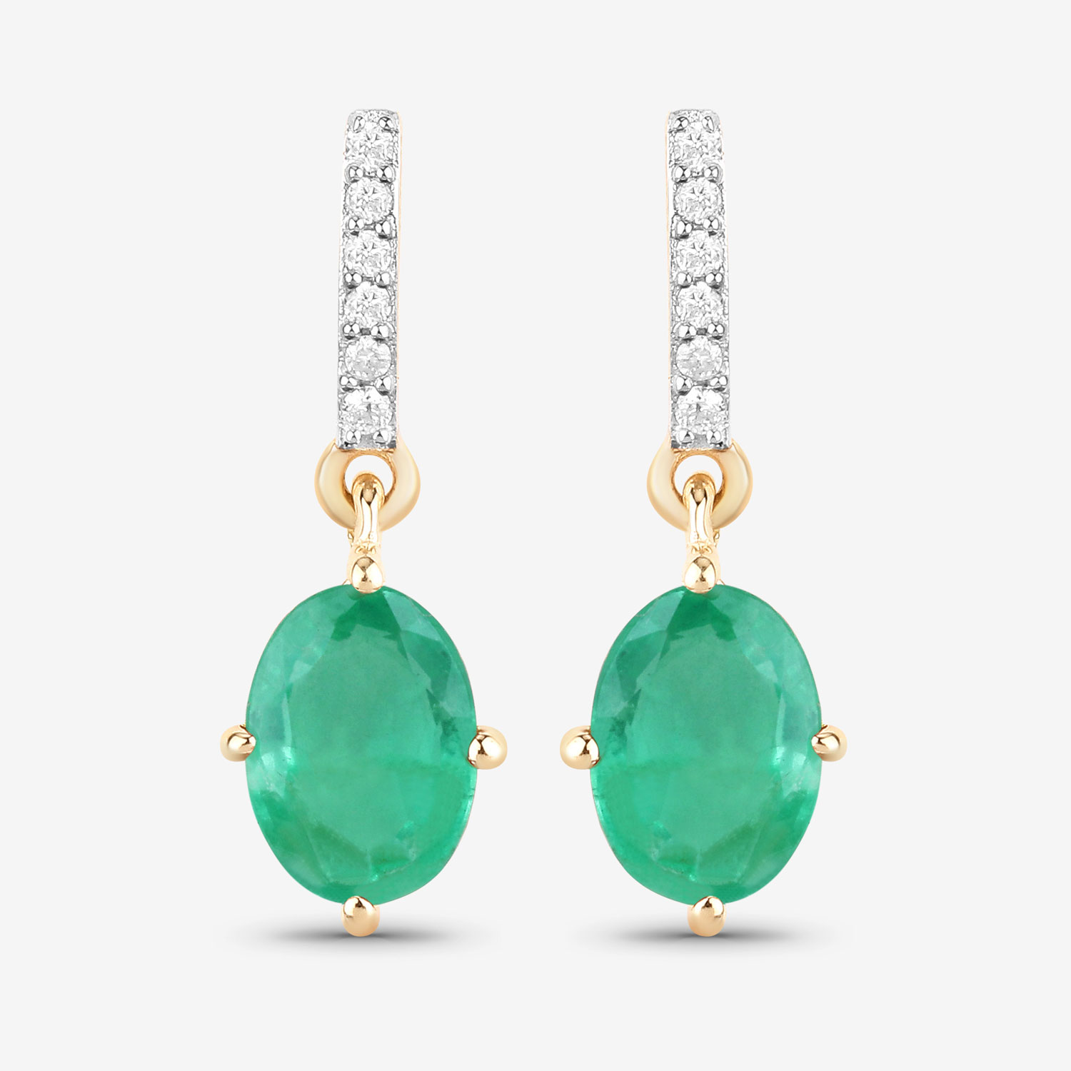 1.49 Carat Genuine Zambian Emerald and White Diamond 10K Yellow Gold Earrings