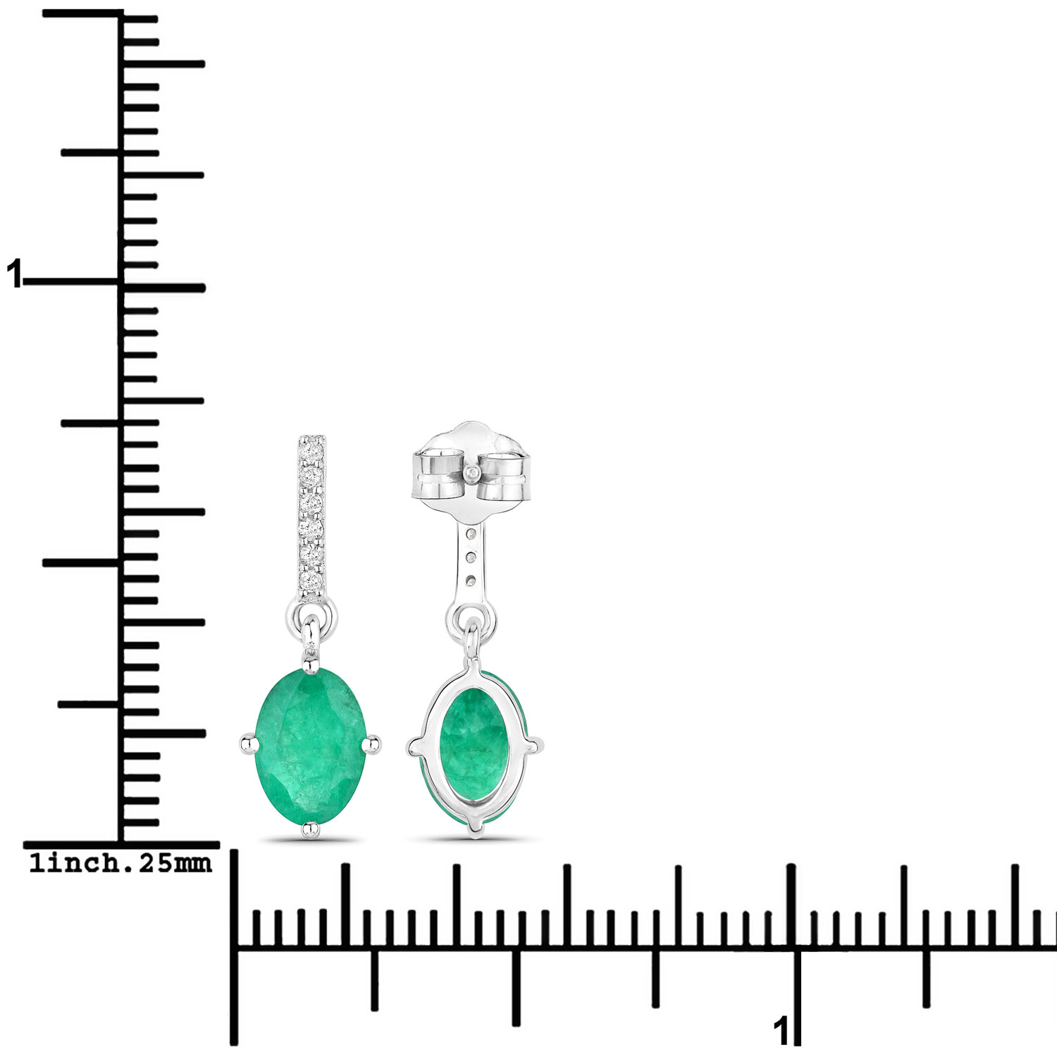 1.49 Carat Genuine Zambian Emerald and White Diamond 14K White Gold Earrings
