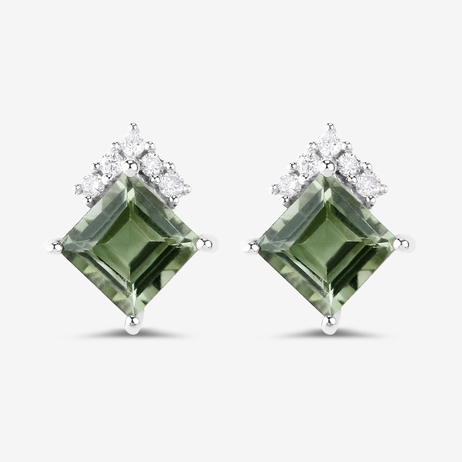 1.66 Carat Genuine Green Tourmaline and White Diamond 14K White Gold Earrings