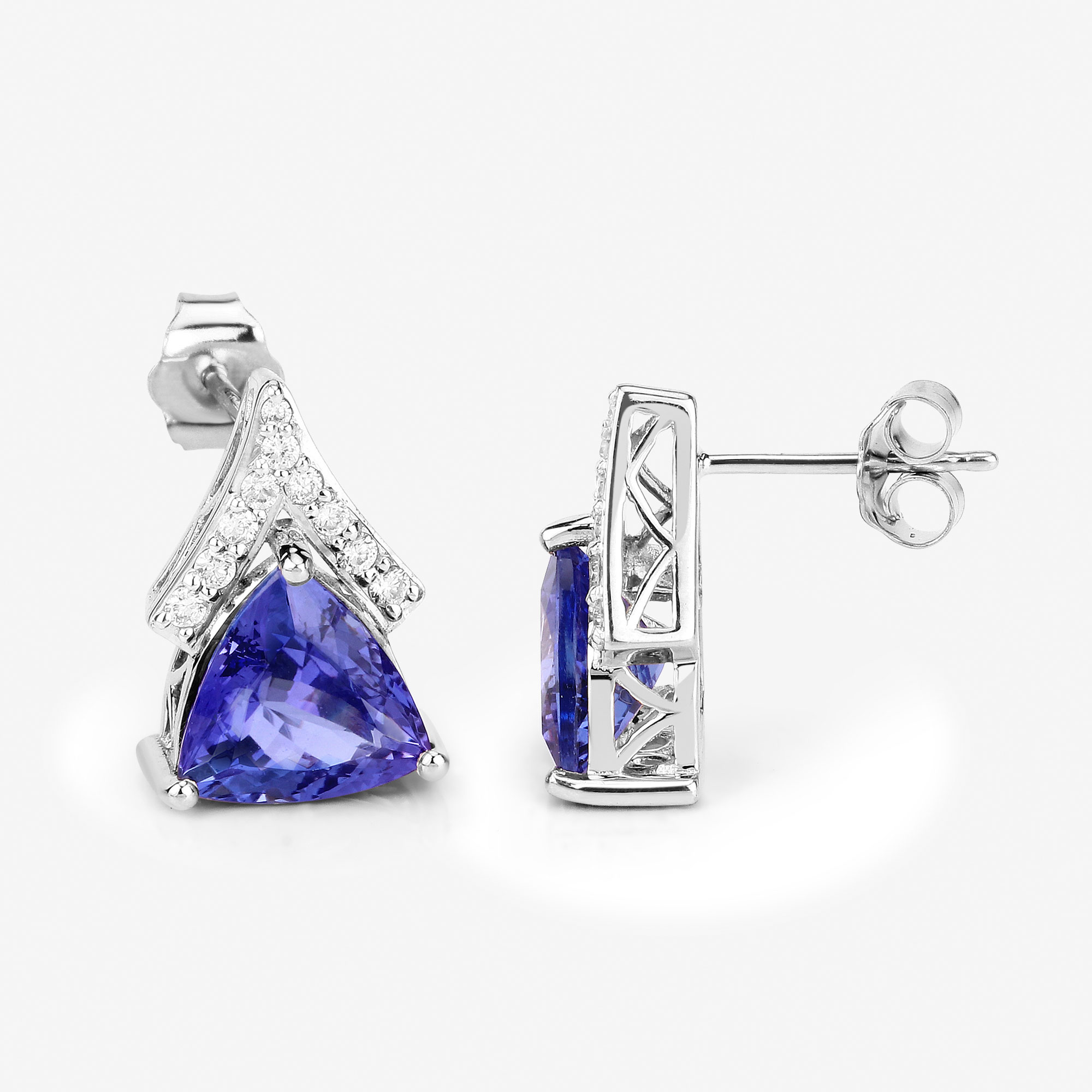 4.46 Carat Genuine Tanzanite and White Diamond 14K White Gold Earrings