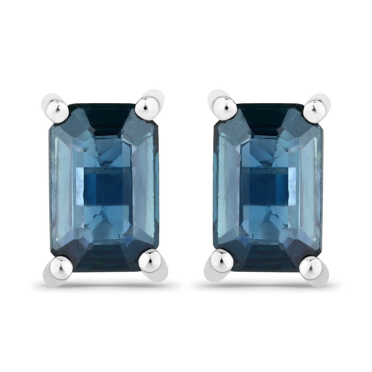 0.80 Carat Genuine Blue Sapphire 14K White Gold Earrings