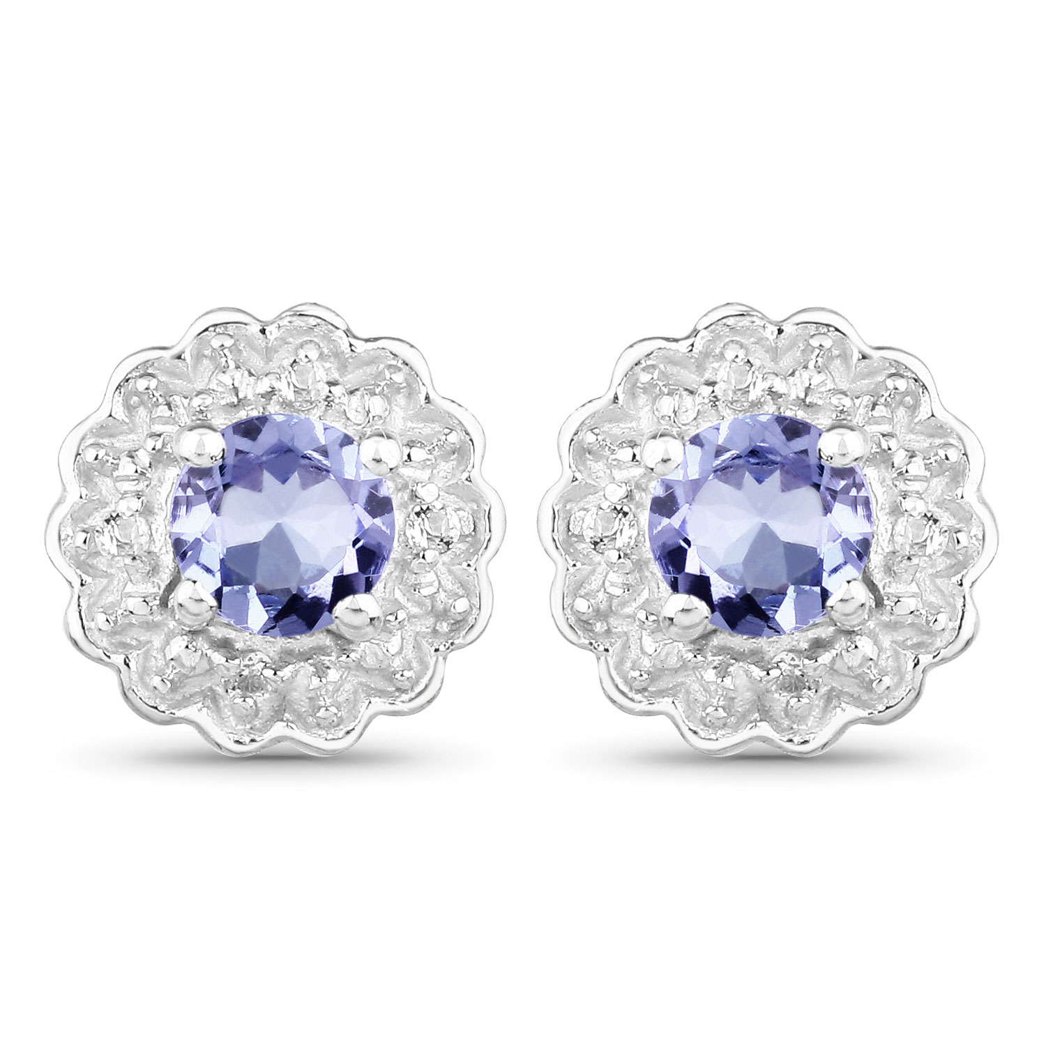 0.50 Carat Genuine Tanzanite and White Topaz .925 Sterling Silver Earrings