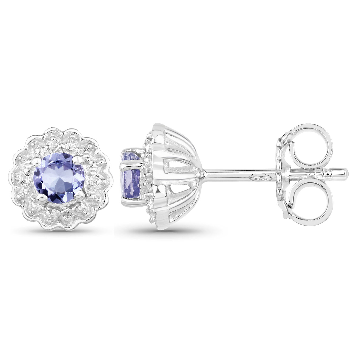 0.50 Carat Genuine Tanzanite and White Topaz .925 Sterling Silver Earrings