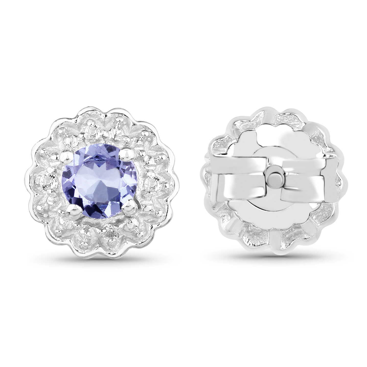 0.50 Carat Genuine Tanzanite and White Topaz .925 Sterling Silver Earrings