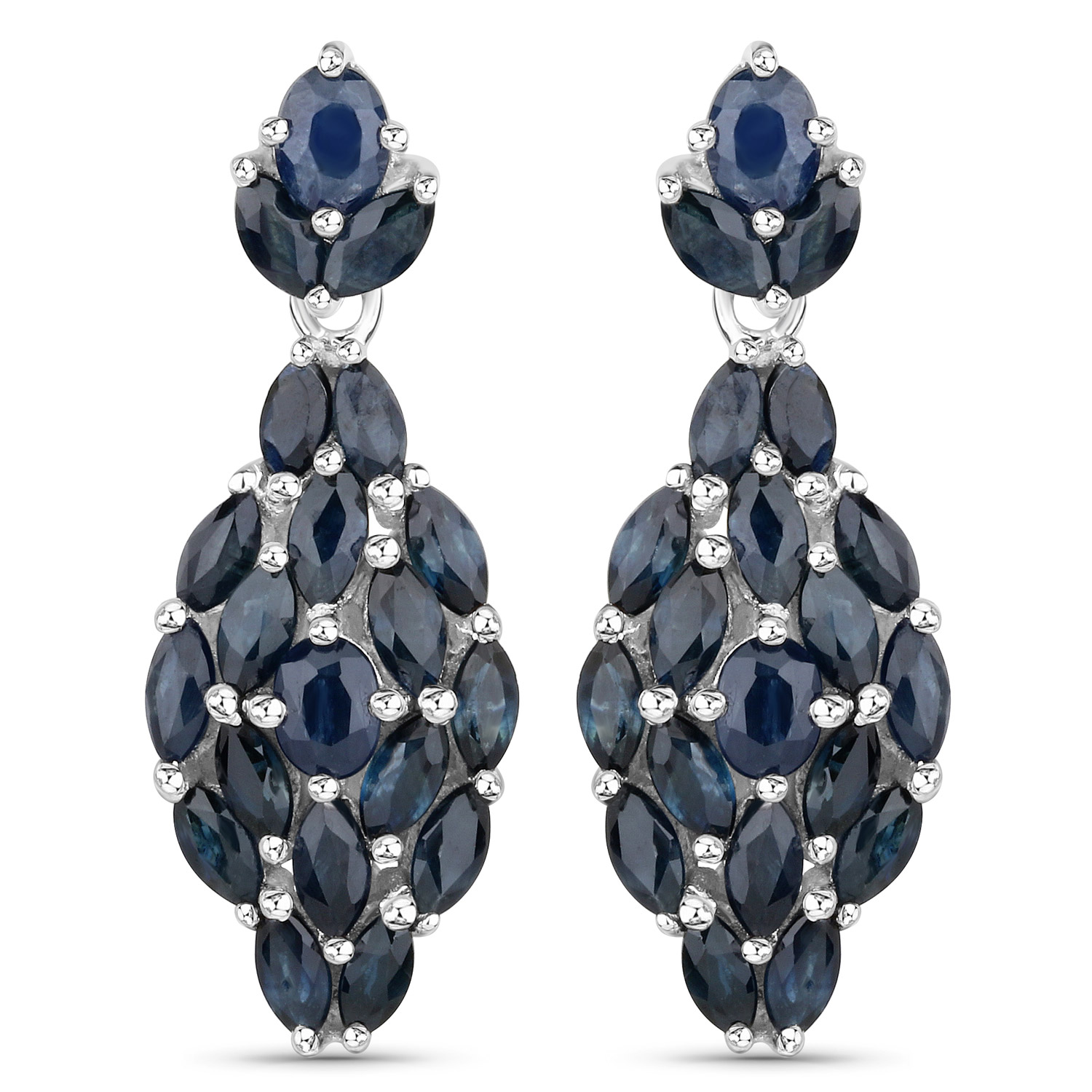 3.86 Carat Genuine Blue Sapphire .925 Sterling Silver Earrings