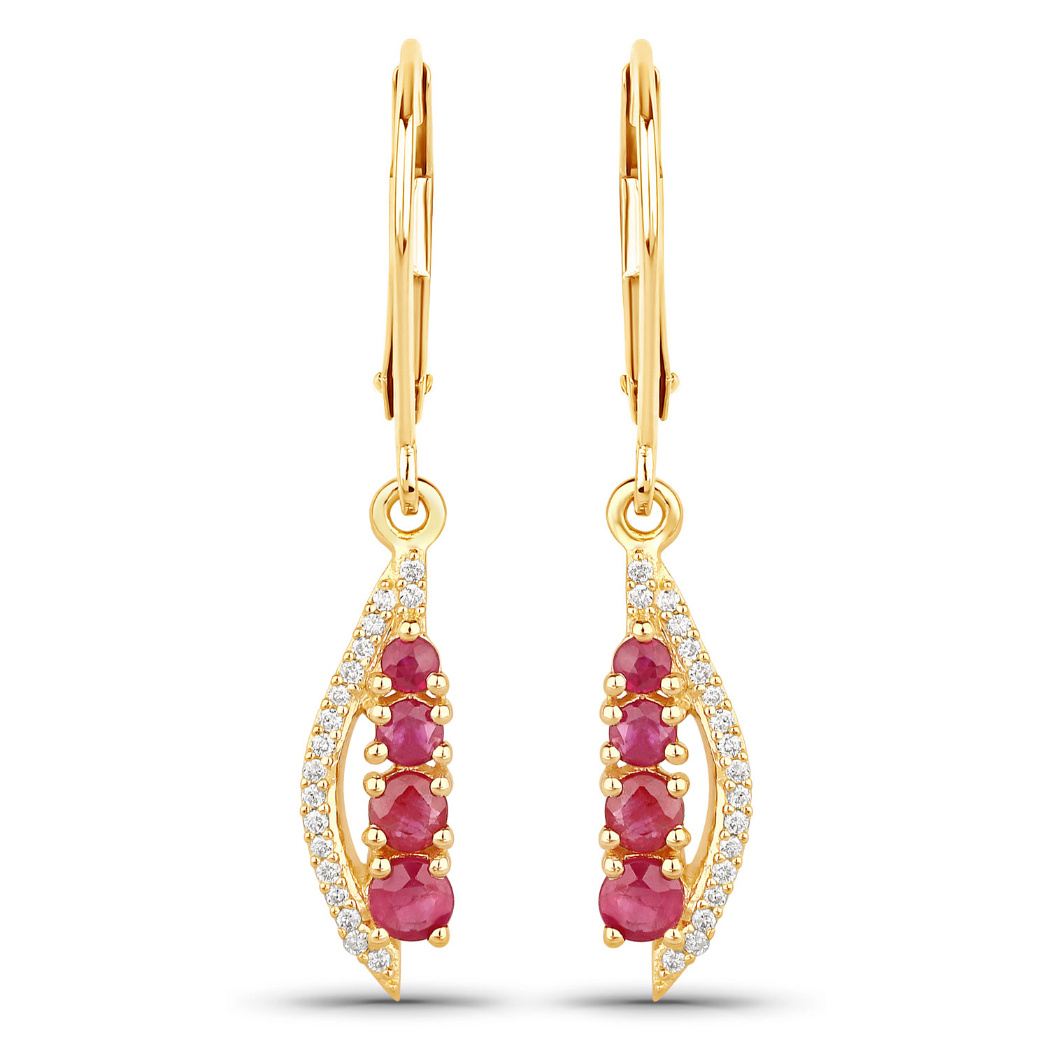 0.87 Carat Genuine Ruby and White Diamond 14K Yellow Gold Earrings