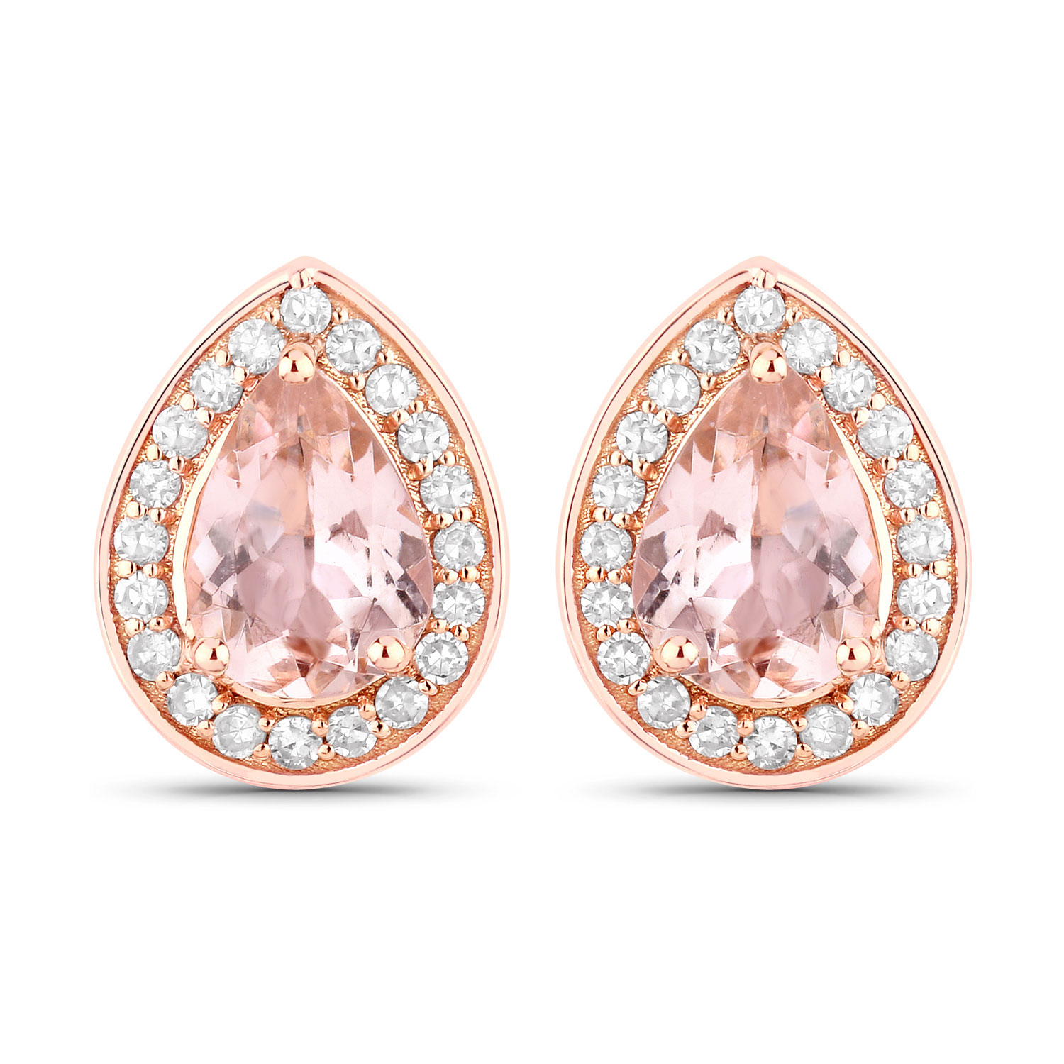 1.28 Carat Genuine Morganite and White Diamond 14K Rose Gold Earrings