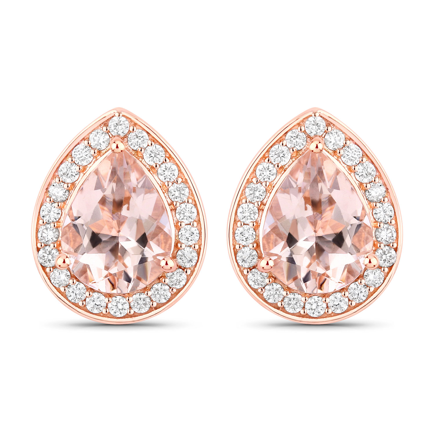 2.03 Carat Genuine Morganite and White Diamond 14K Rose Gold Earrings