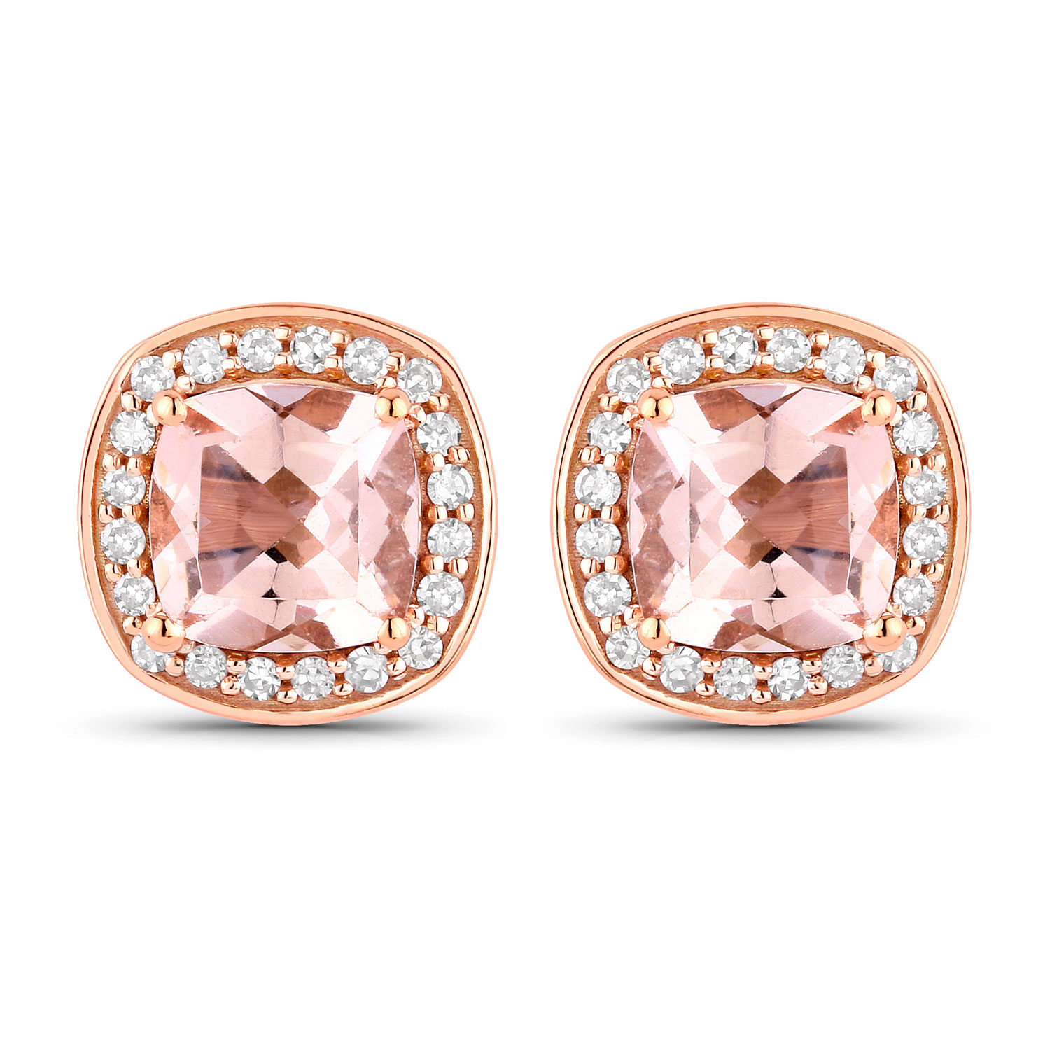 1.38 Carat Genuine Morganite and White Diamond 14K Rose Gold Earrings