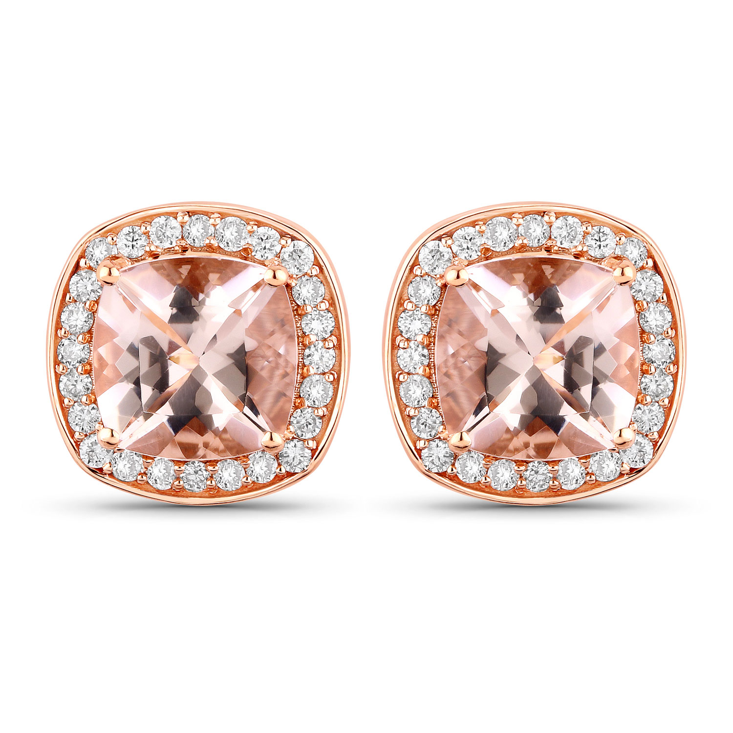 2.71 Carat Genuine Morganite and White Diamond 14K Rose Gold Earrings