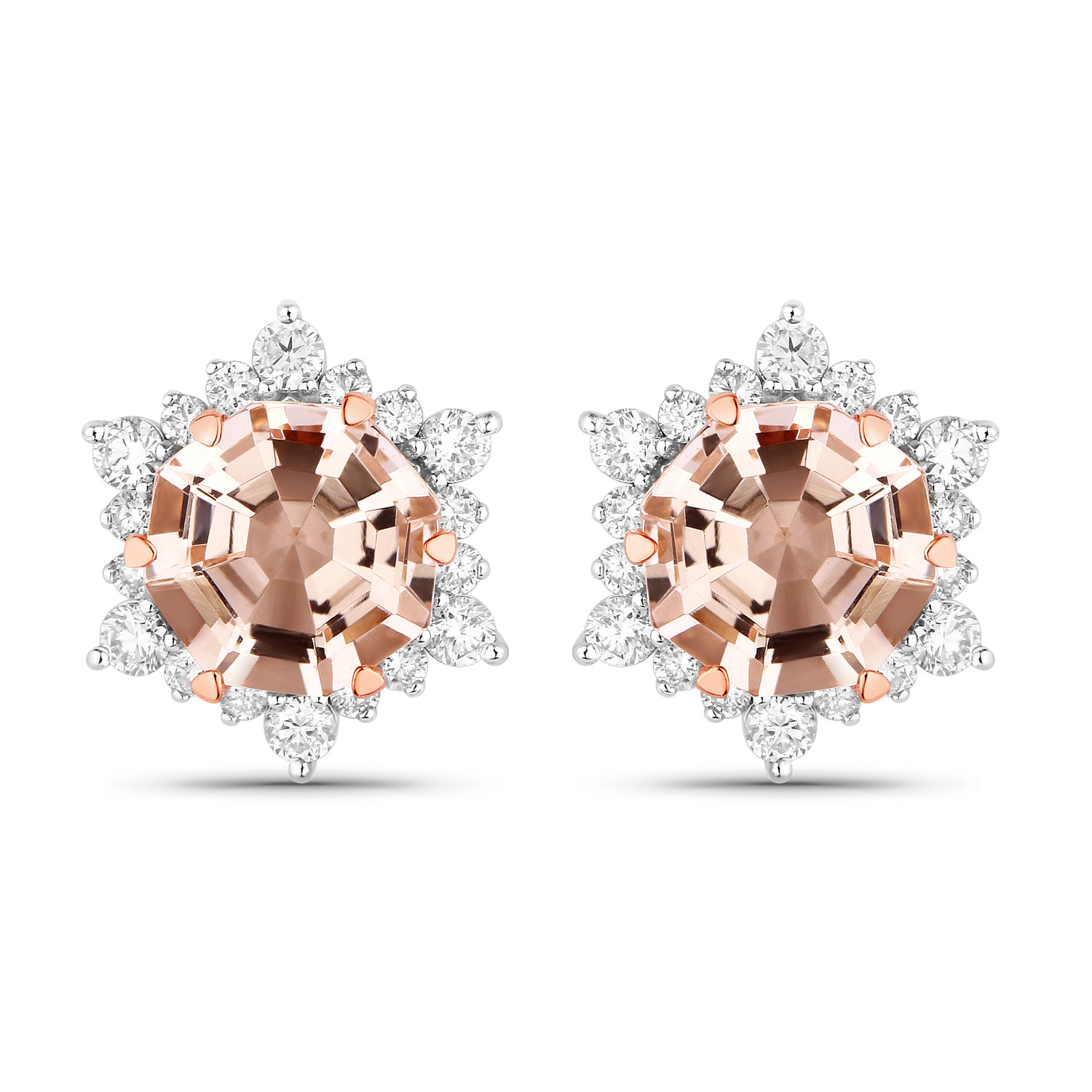 3.36 Carat Genuine Morganite and White Diamond 14K Rose Gold Earrings