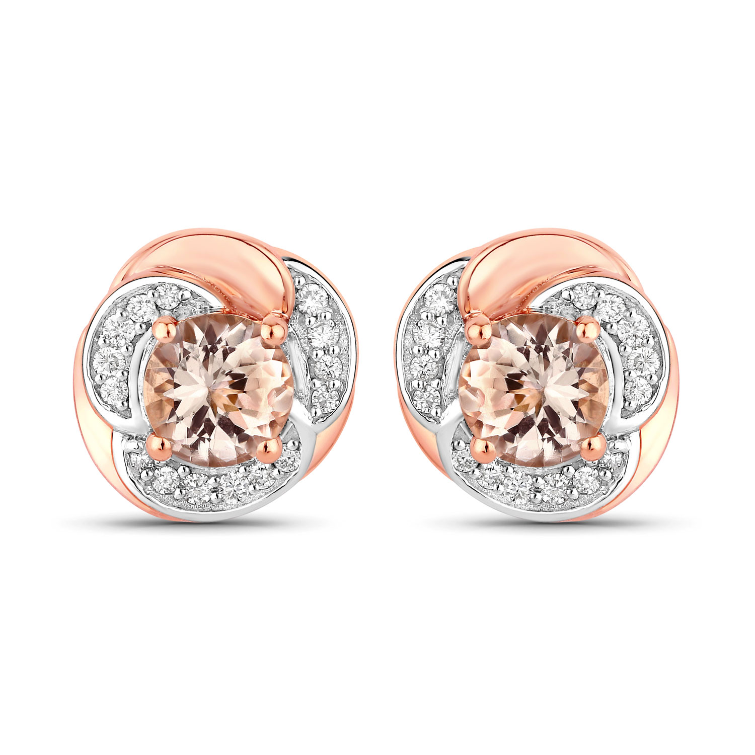 0.96 Carat Genuine Morganite and White Diamond 14K Rose Gold Earrings