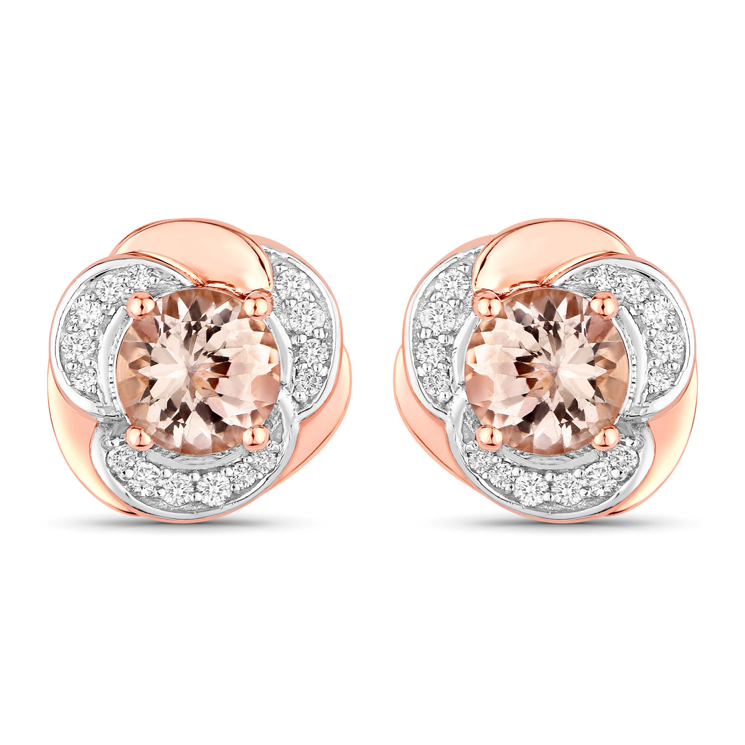 1.56 Carat Genuine Morganite and White Diamond 14K Rose Gold Earrings