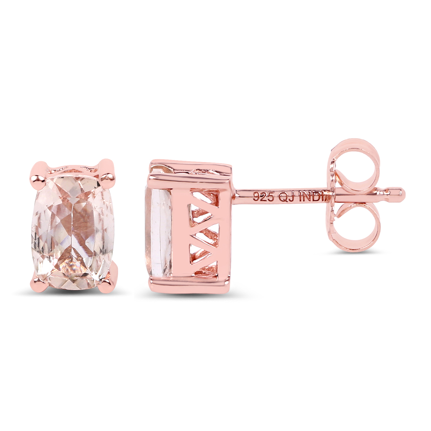 18K Rose Gold Plated 1.70 Carat Genuine Morganite .925 Sterling Silver Earrings