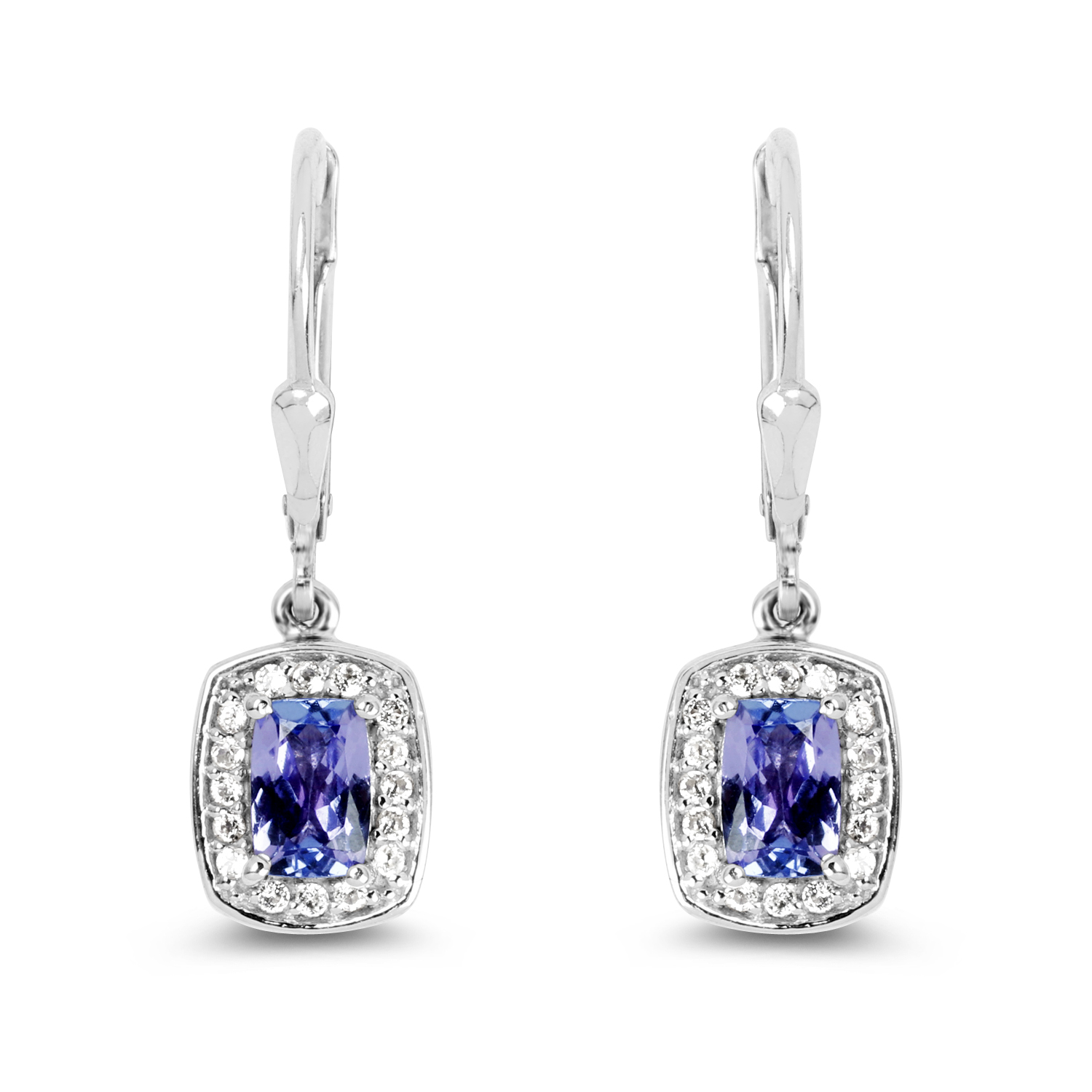 1.35 Carat Genuine Tanzanite & White Topaz .925 Sterling Silver Earrings