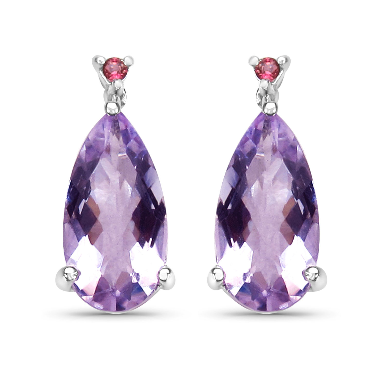 7.86 Carat Genuine Pink Amethyst and Rhodolite .925 Sterling Silver Earrings