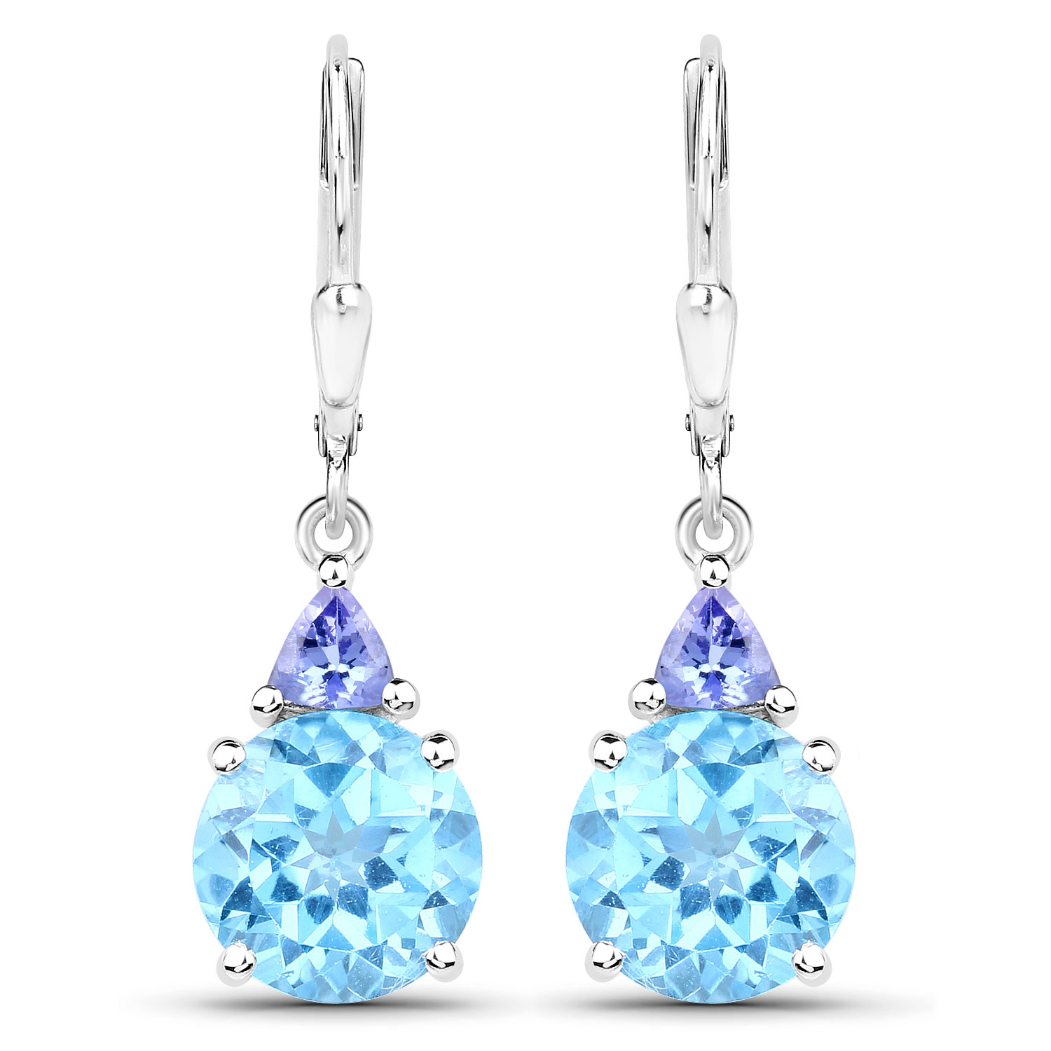 7.96 Carat Genuine Topaz Blue and Tanzanite .925 Sterling Silver Earrings