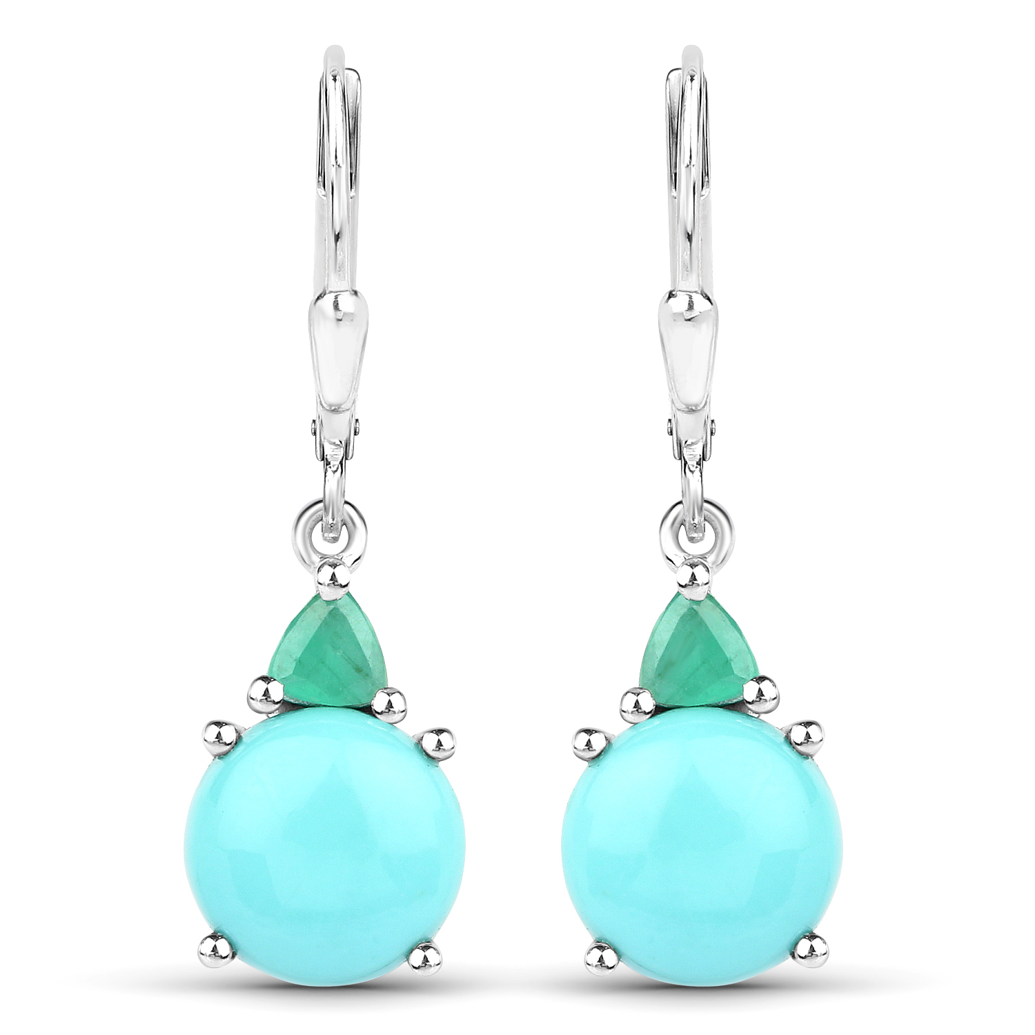 6.46 Carat Genuine Turquoise and Emerald .925 Sterling Silver Earrings