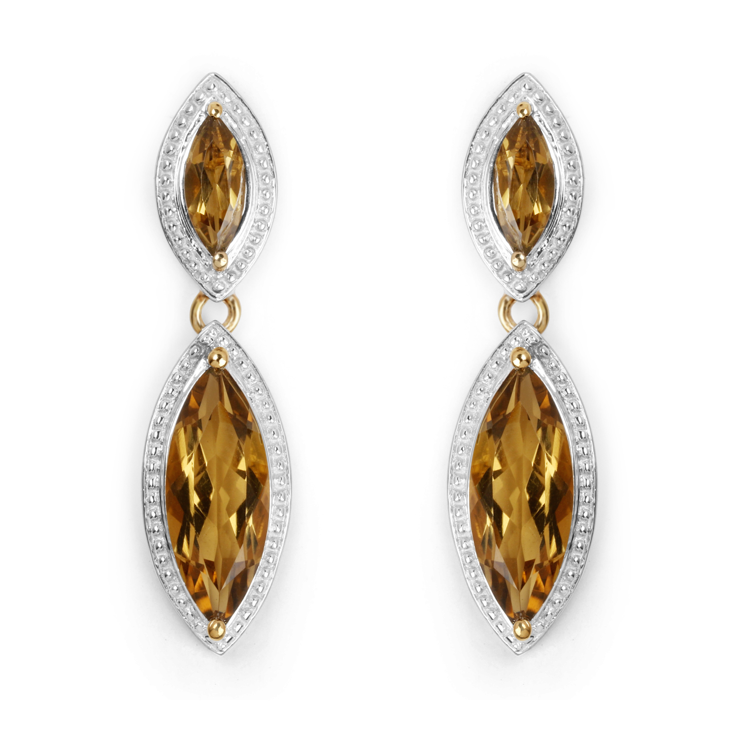 14K Yellow Gold Plated 8.50 Carat Genuine Champagne Quartz .925 Sterling Silver Earrings