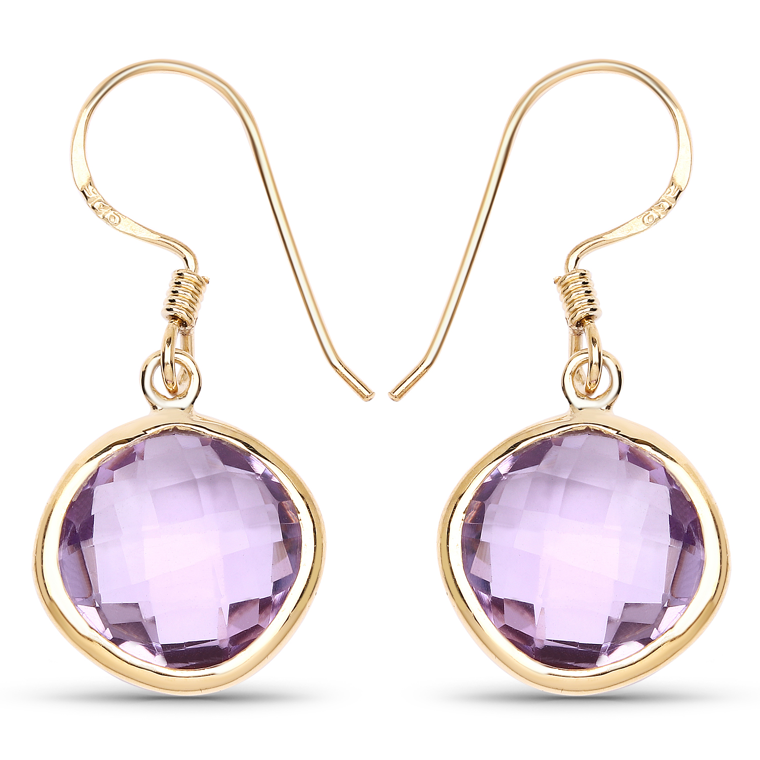 14K Yellow Gold Plated 11.86 Carat Genuine Amethyst .925 Sterling Silver Earrings