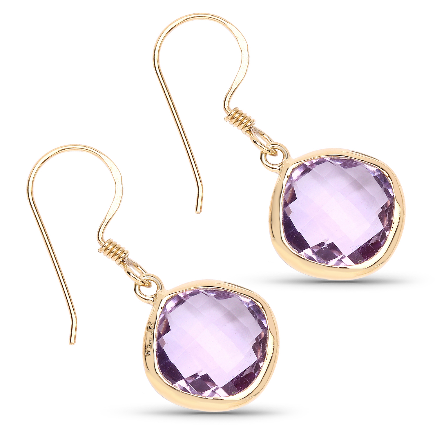 14K Yellow Gold Plated 11.86 Carat Genuine Amethyst .925 Sterling Silver Earrings