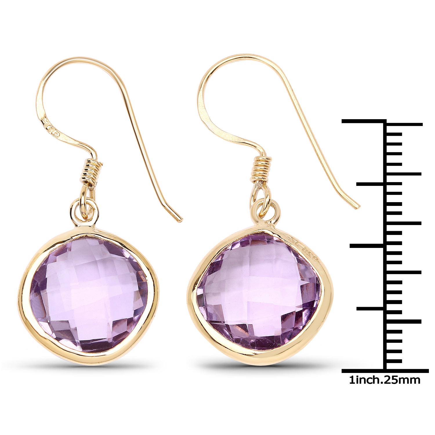 14K Yellow Gold Plated 11.86 Carat Genuine Amethyst .925 Sterling Silver Earrings