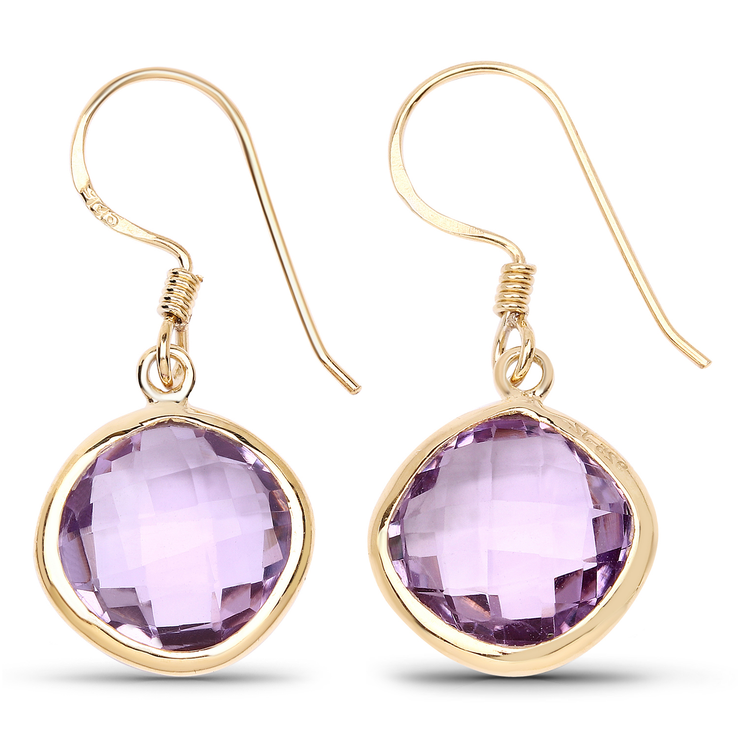 14K Yellow Gold Plated 11.86 Carat Genuine Amethyst .925 Sterling Silver Earrings