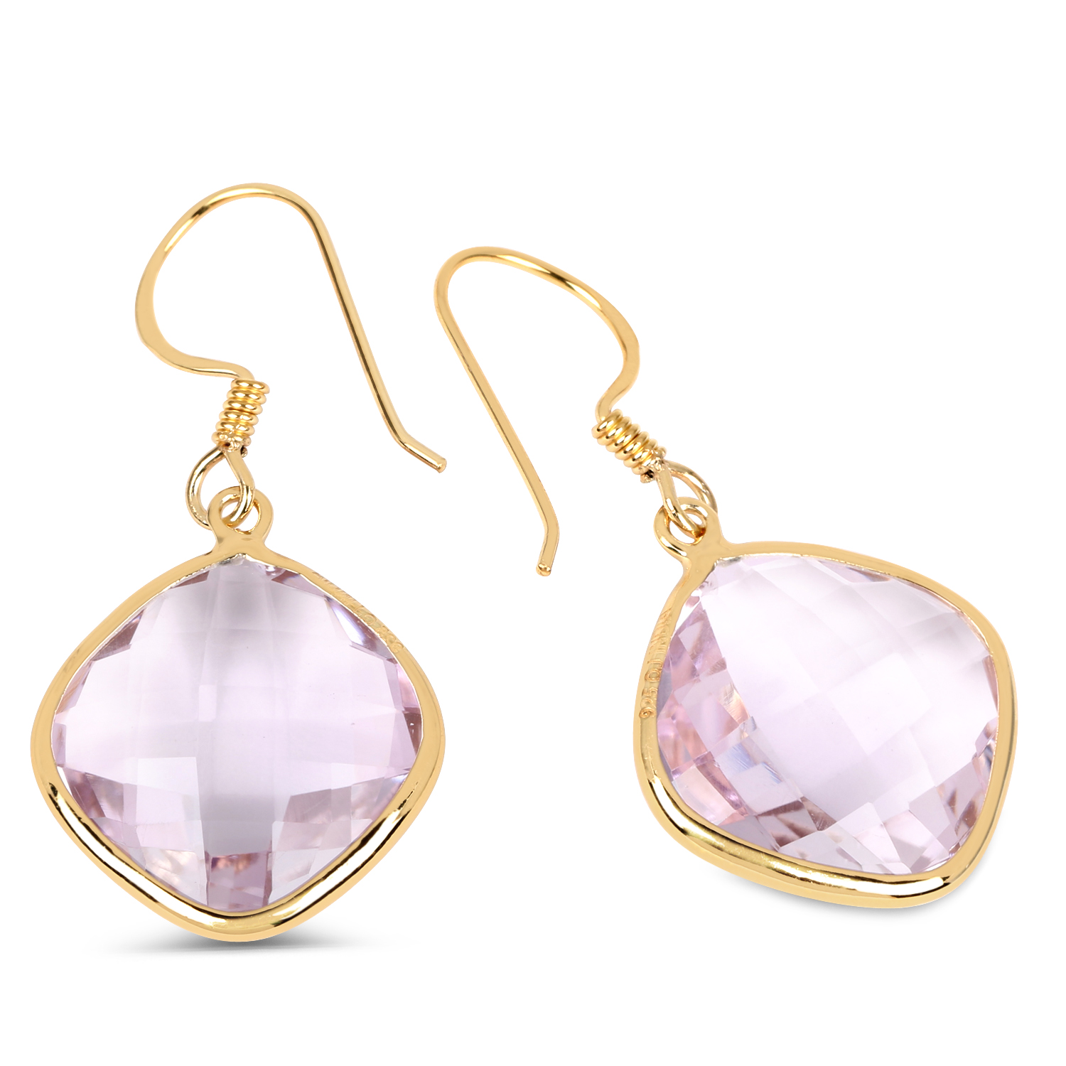 14K Yellow Gold Plated 26.50 Carat Genuine Pink Amethyst .925 Sterling Silver Earrings