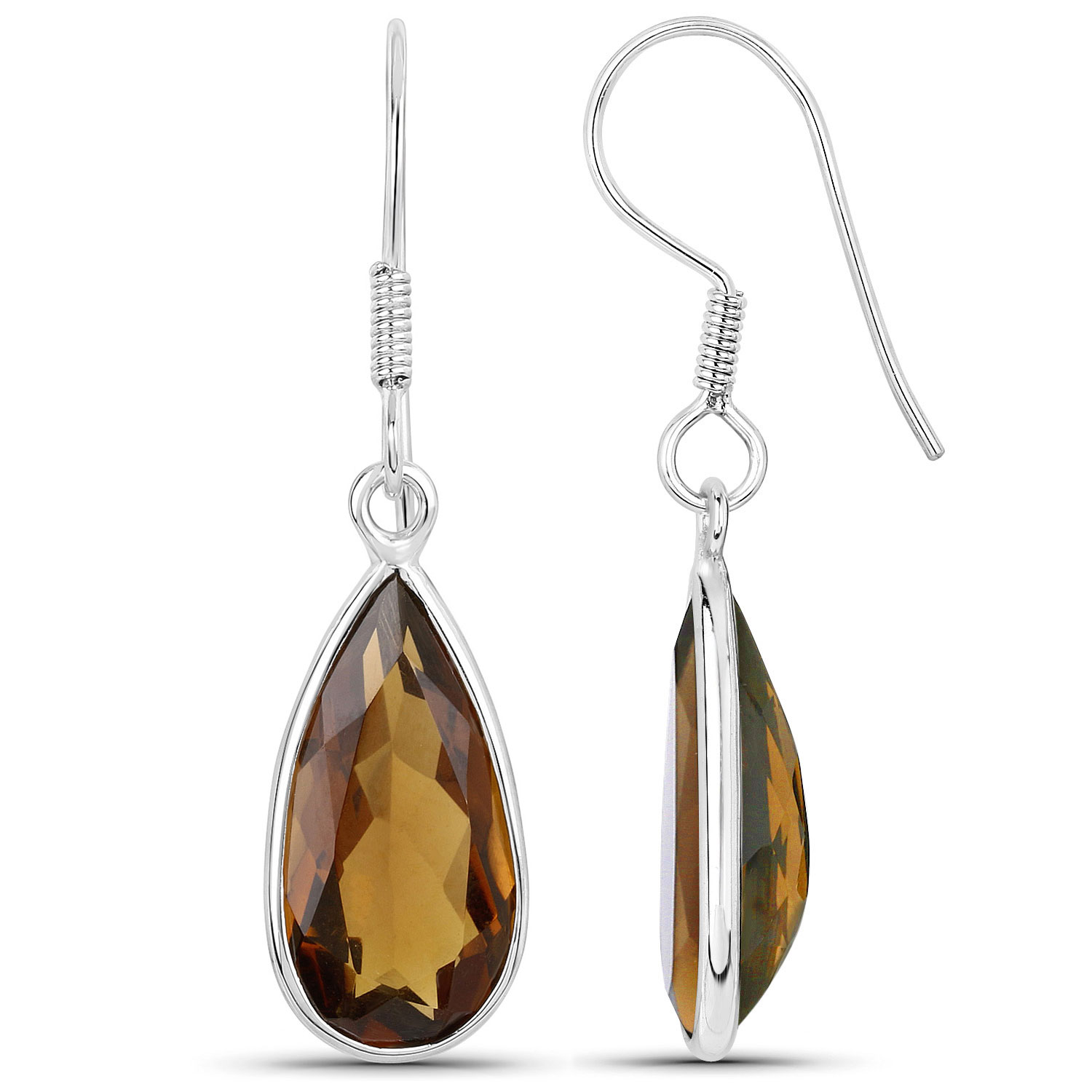 10.04 Carat Genuine Champagne Quartz .925 Sterling Silver Earrings