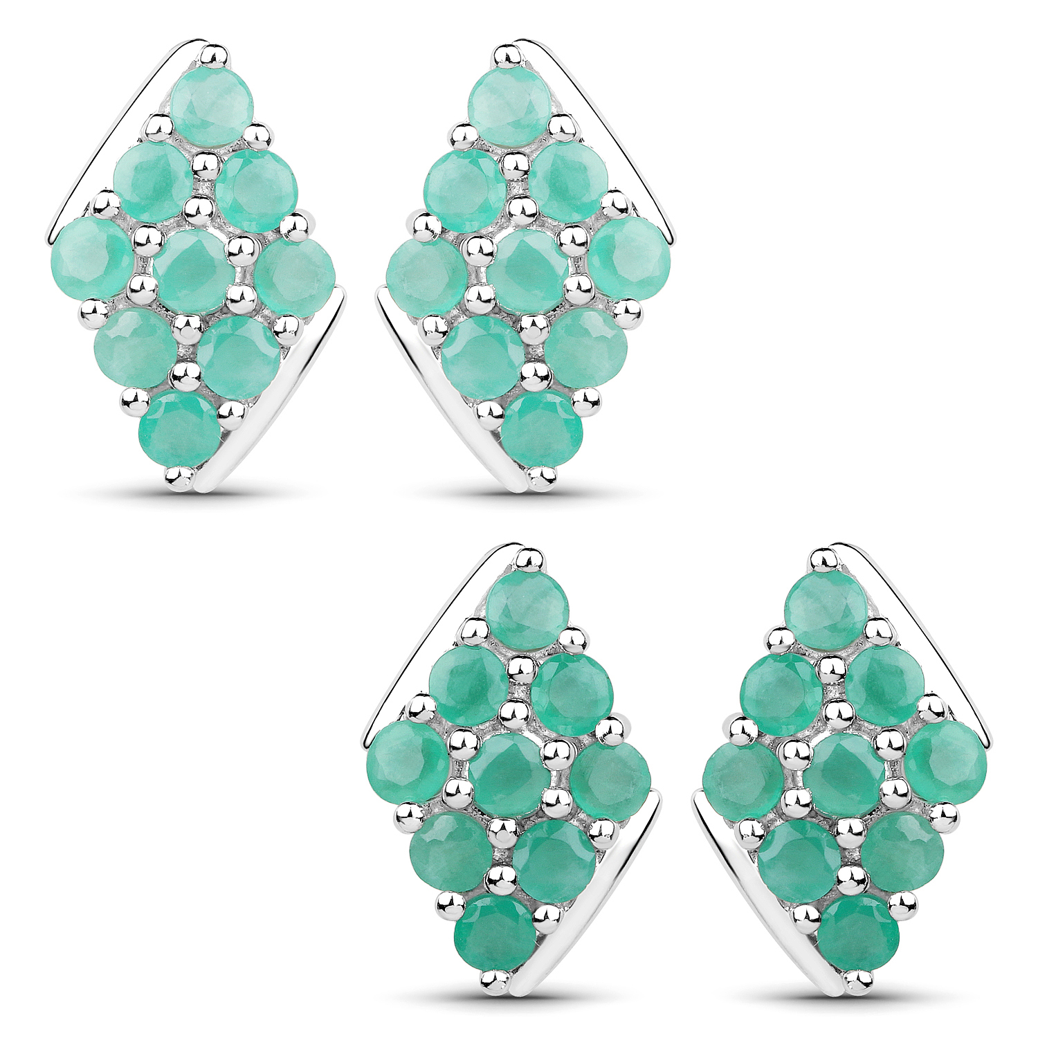 1.80 Carat Genuine Emerald .925 Sterling Silver Earrings