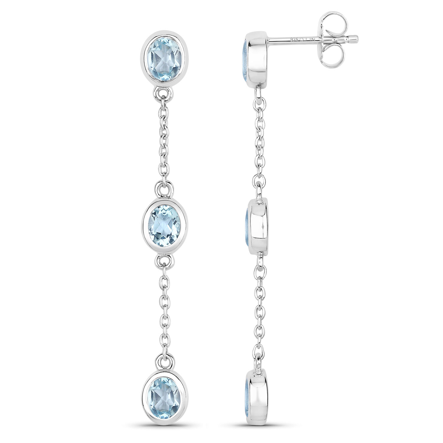 2.16 Carat Genuine Blue Topaz .925 Sterling Silver Earrings