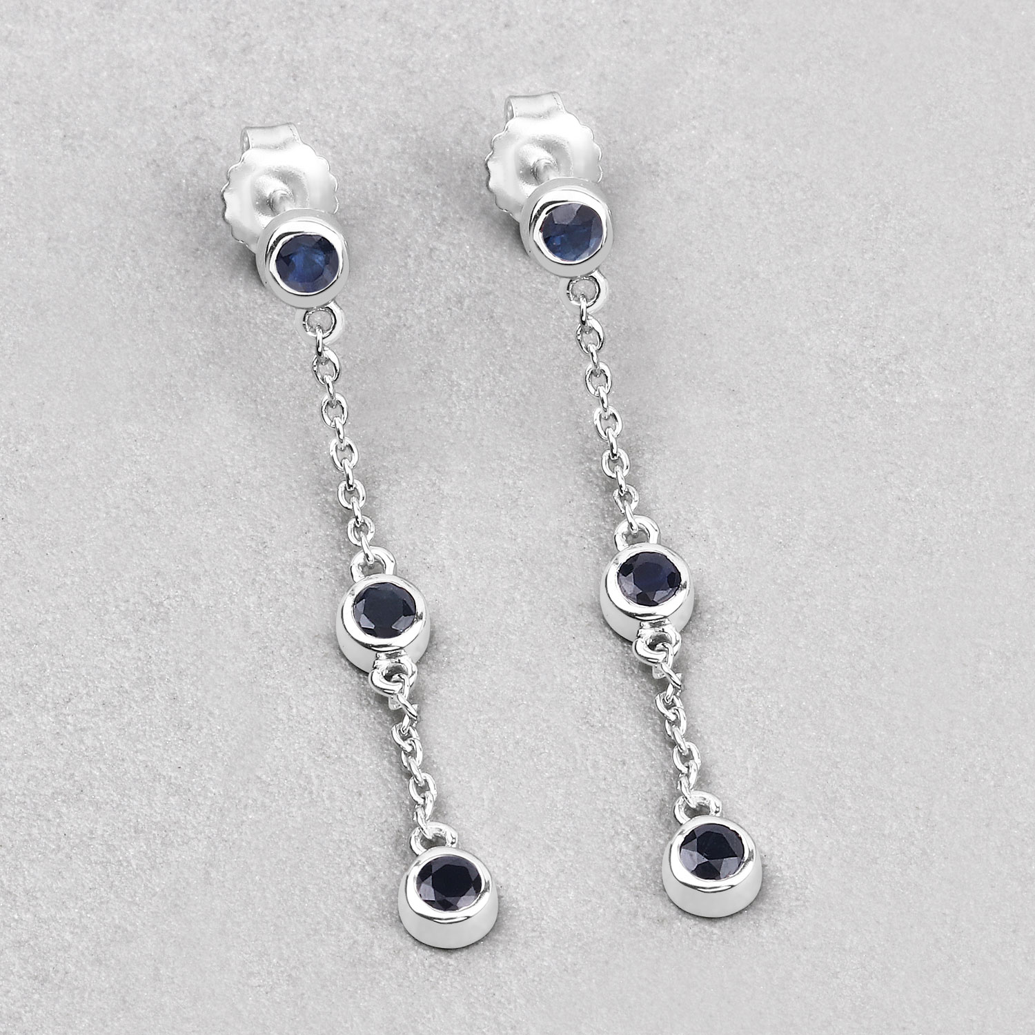 0.66 Carat Genuine Blue Sapphire .925 Sterling Silver Earrings
