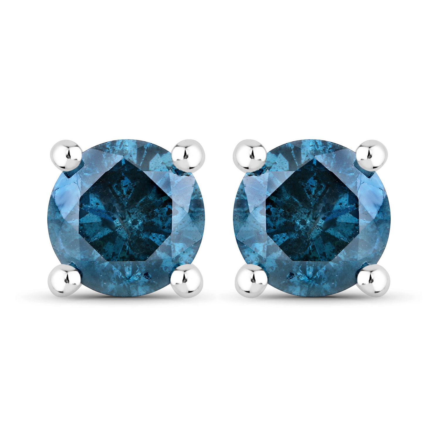 0.68 Carat Genuine Blue Diamond 14K White Gold Earrings