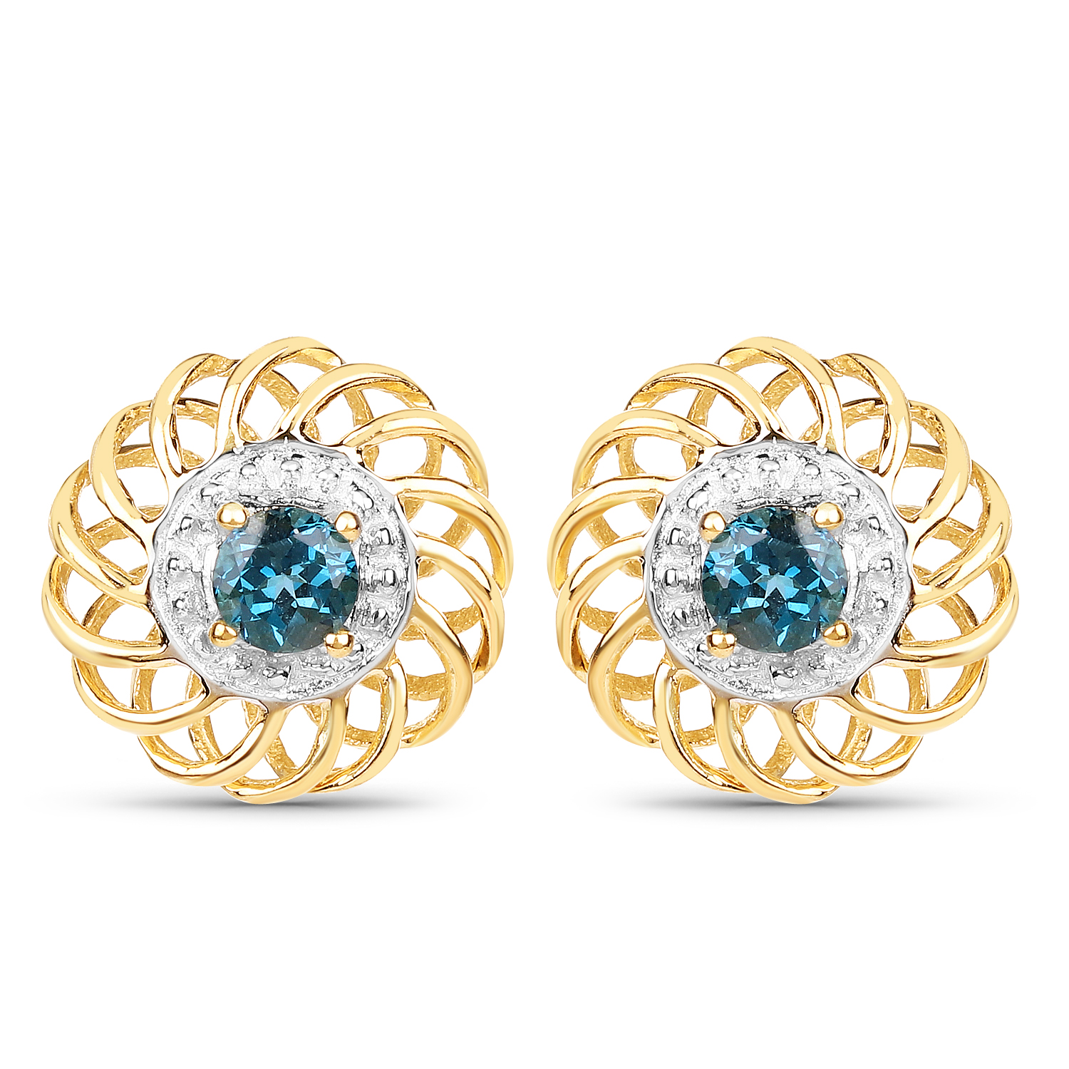 14K Yellow Gold Plated 0.64 Carat Genuine London Blue Topaz .925 Sterling Silver Earrings