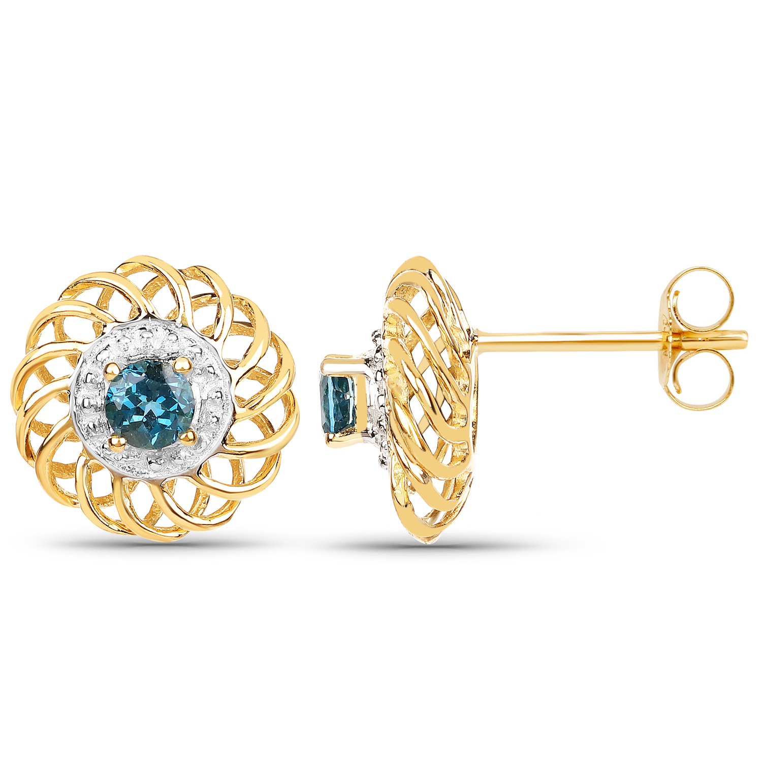 14K Yellow Gold Plated 0.64 Carat Genuine London Blue Topaz .925 Sterling Silver Earrings