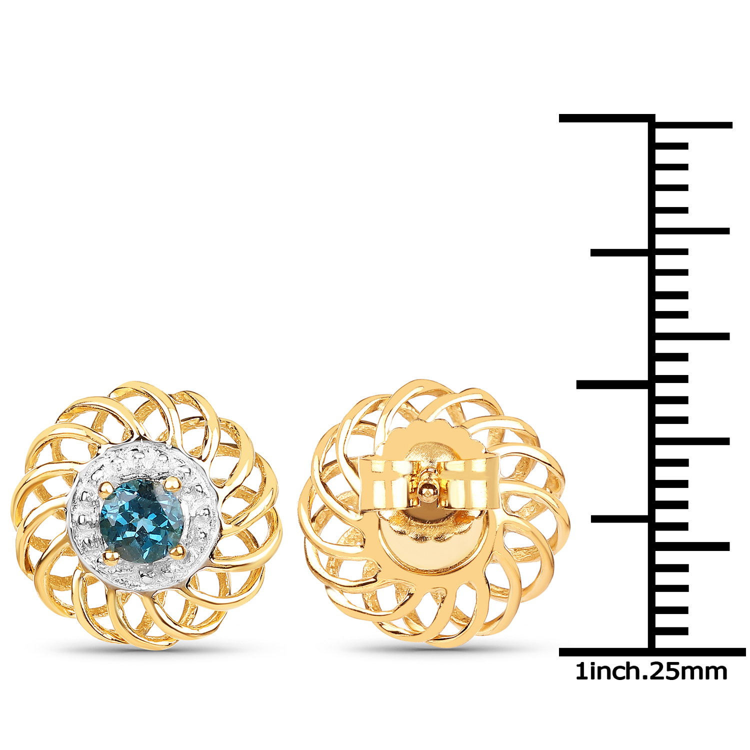 14K Yellow Gold Plated 0.64 Carat Genuine London Blue Topaz .925 Sterling Silver Earrings