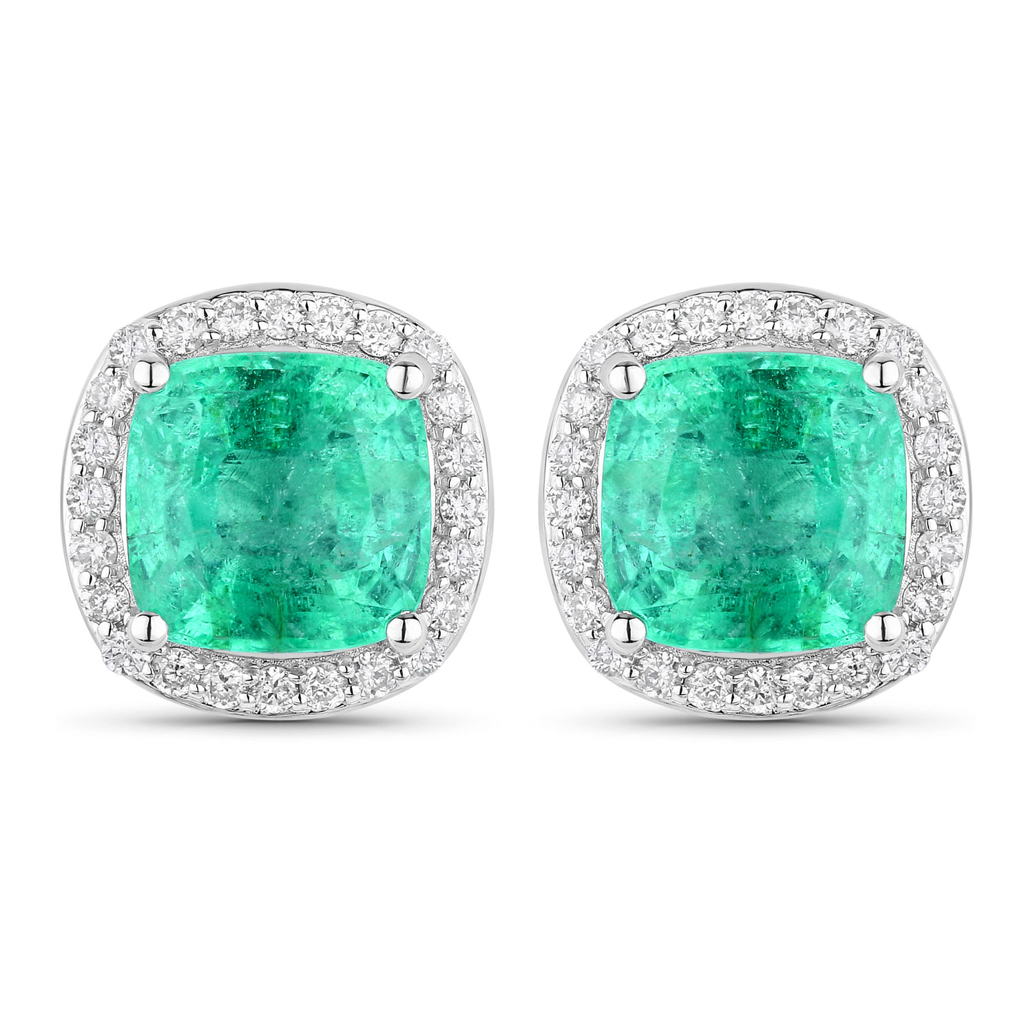 2.87 Carat Genuine Ethiopian Emerald and White Diamond 14K White Gold Earrings