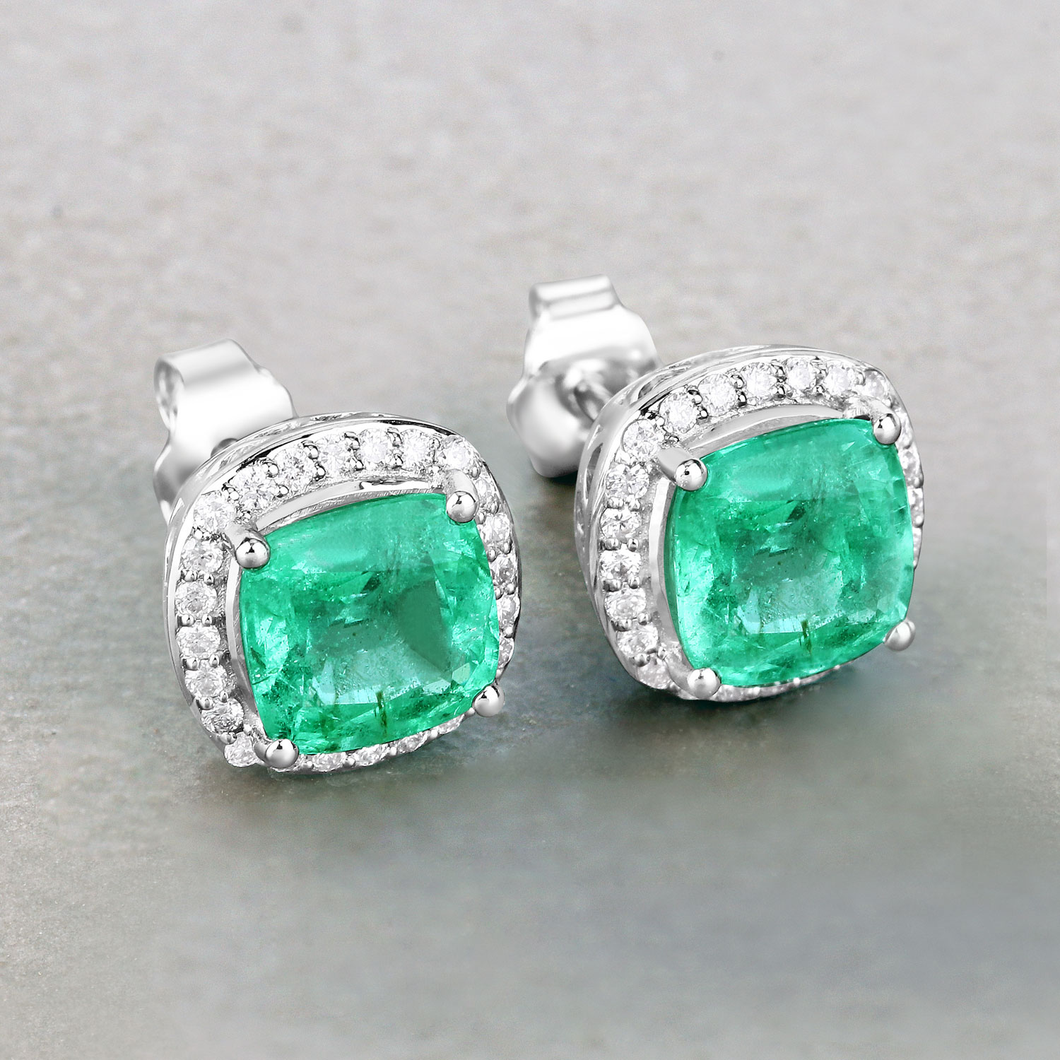 2.87 Carat Genuine Ethiopian Emerald and White Diamond 14K White Gold Earrings