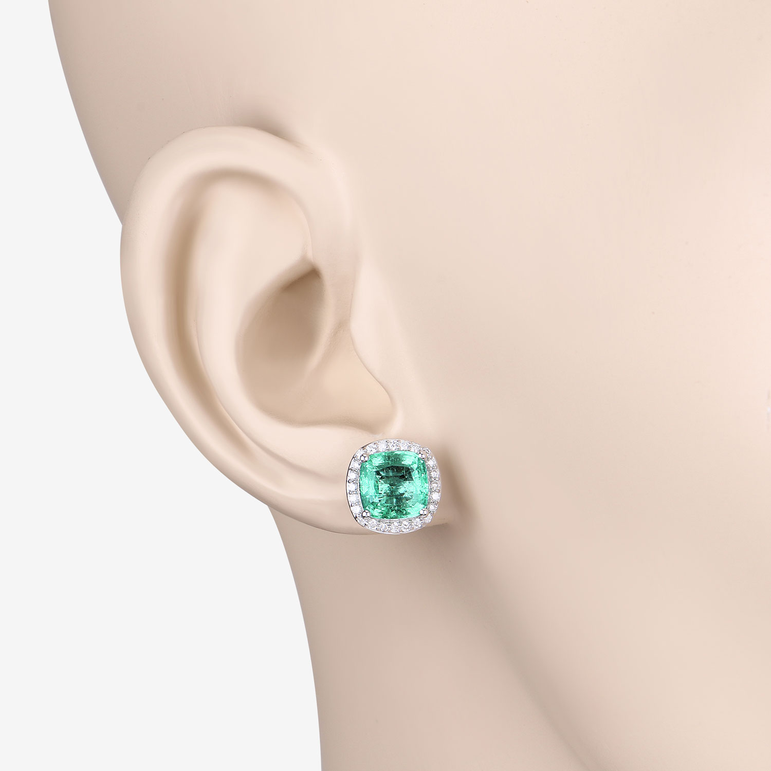 2.87 Carat Genuine Ethiopian Emerald and White Diamond 14K White Gold Earrings