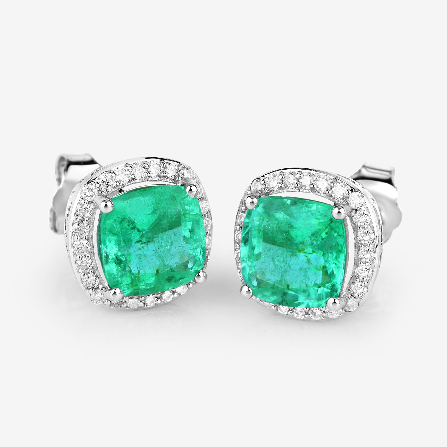 2.87 Carat Genuine Ethiopian Emerald and White Diamond 14K White Gold Earrings