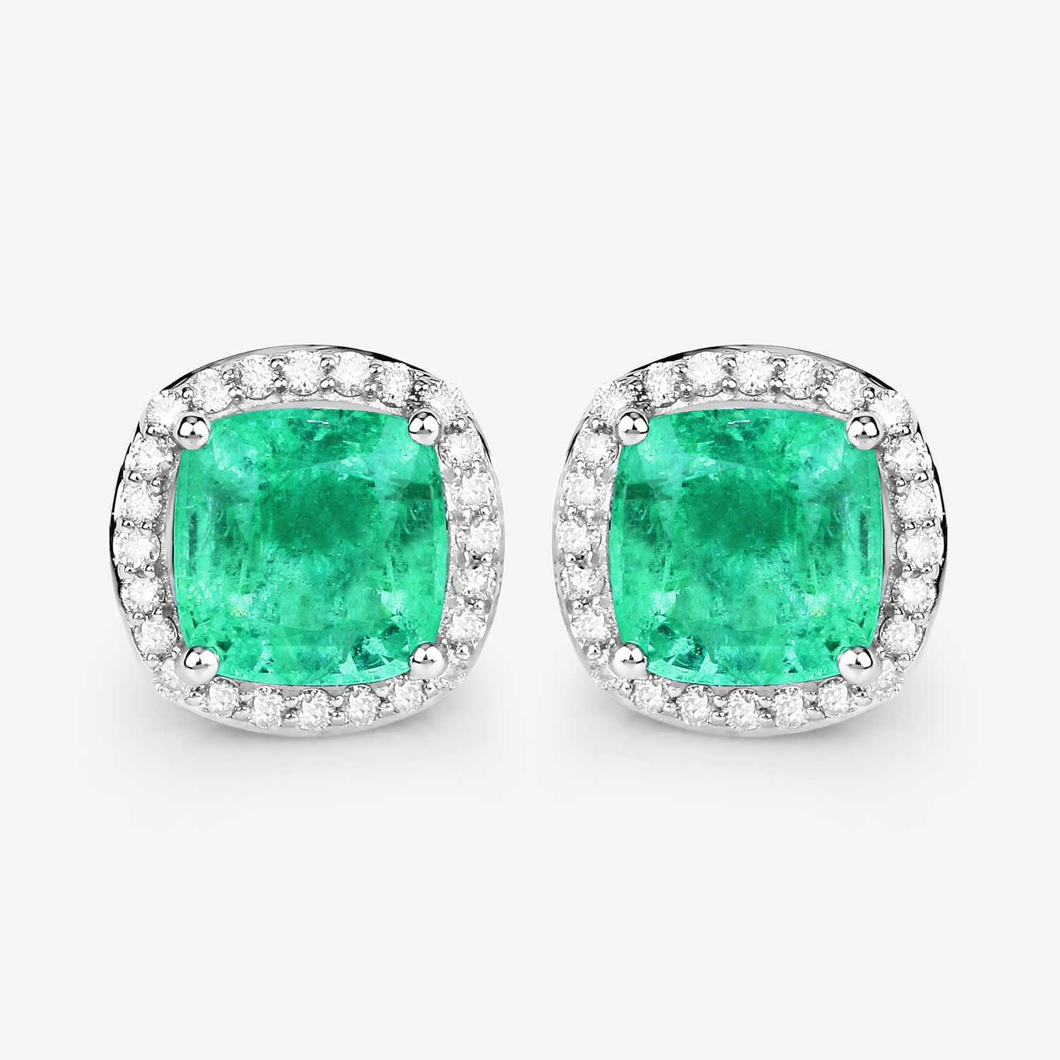 2.87 Carat Genuine Ethiopian Emerald and White Diamond 14K White Gold Earrings